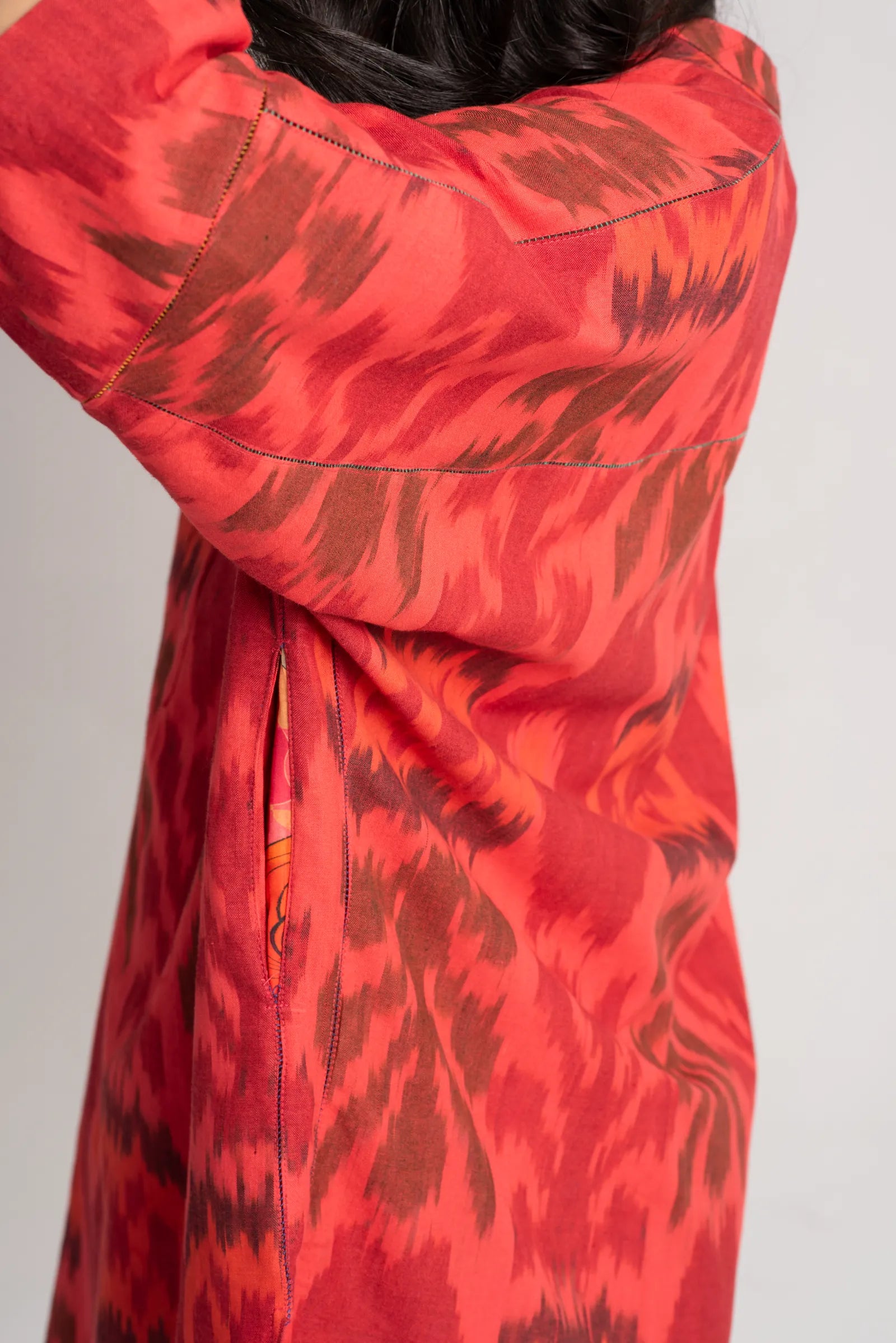 Handmade Noor Kurta Cotton Ikat Red Dress - Traditional Pakistani Indian Ethnic Wear for Women - Perfect for Festivals, Weddings & Casual Outings