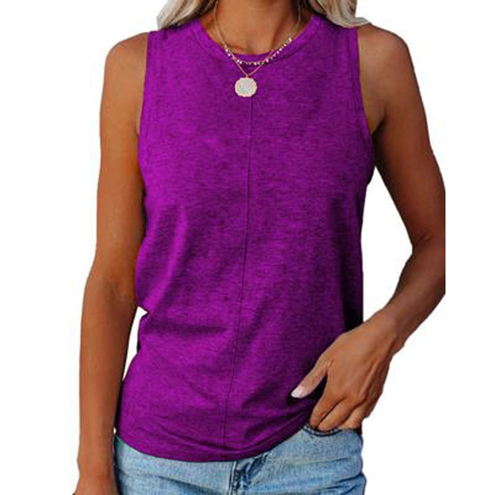 Women's Solid Color Tank Top - Casual Crew Neck Sleeveless Tunic Crop Top for Summer | Perfect for Yoga, Beach, Gym & Everyday Wear