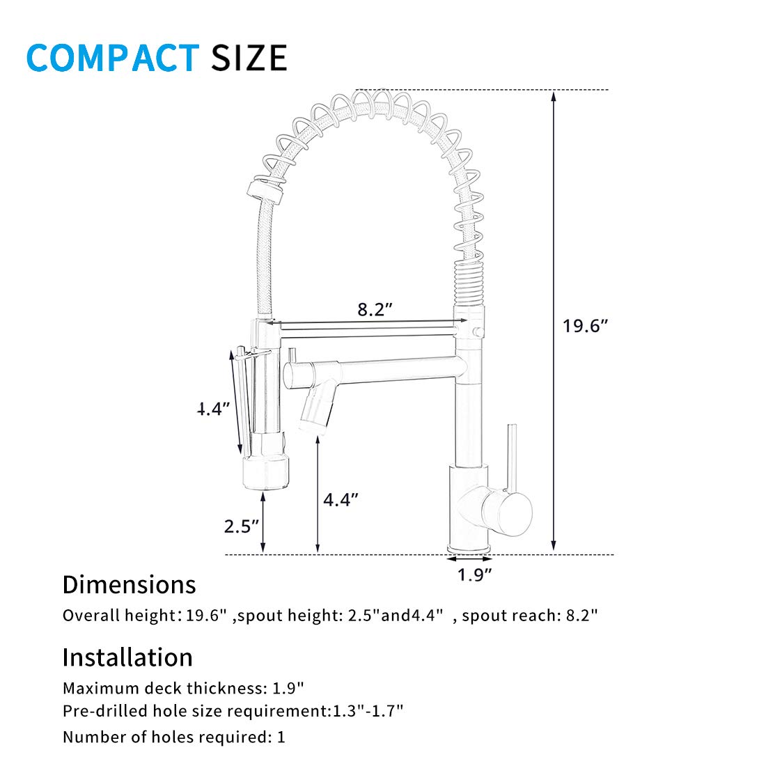 AIMADI Matte Black Commercial Kitchen Faucet with Pull Down Sprayer - Single Handle Single Hole Spring Sink Faucet for Restaurant & Home Kitchen Use