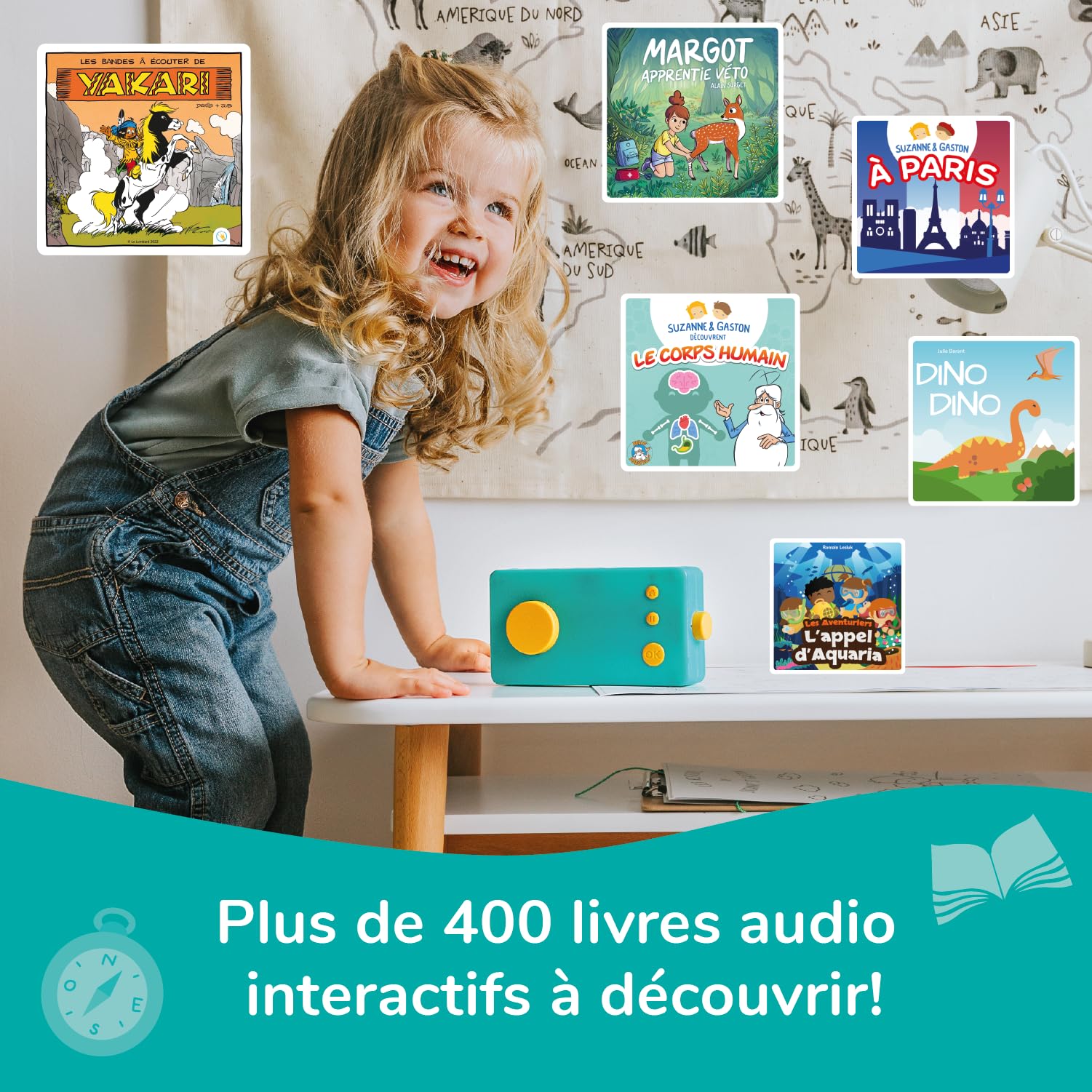 Lunii Travel Pack - Green My Fabulous Factory Storyteller Box with Octave Headphones - Interactive Audio Book for Kids with 24 Stories Included - Perfect for Road Trips & Bedtime Stories
