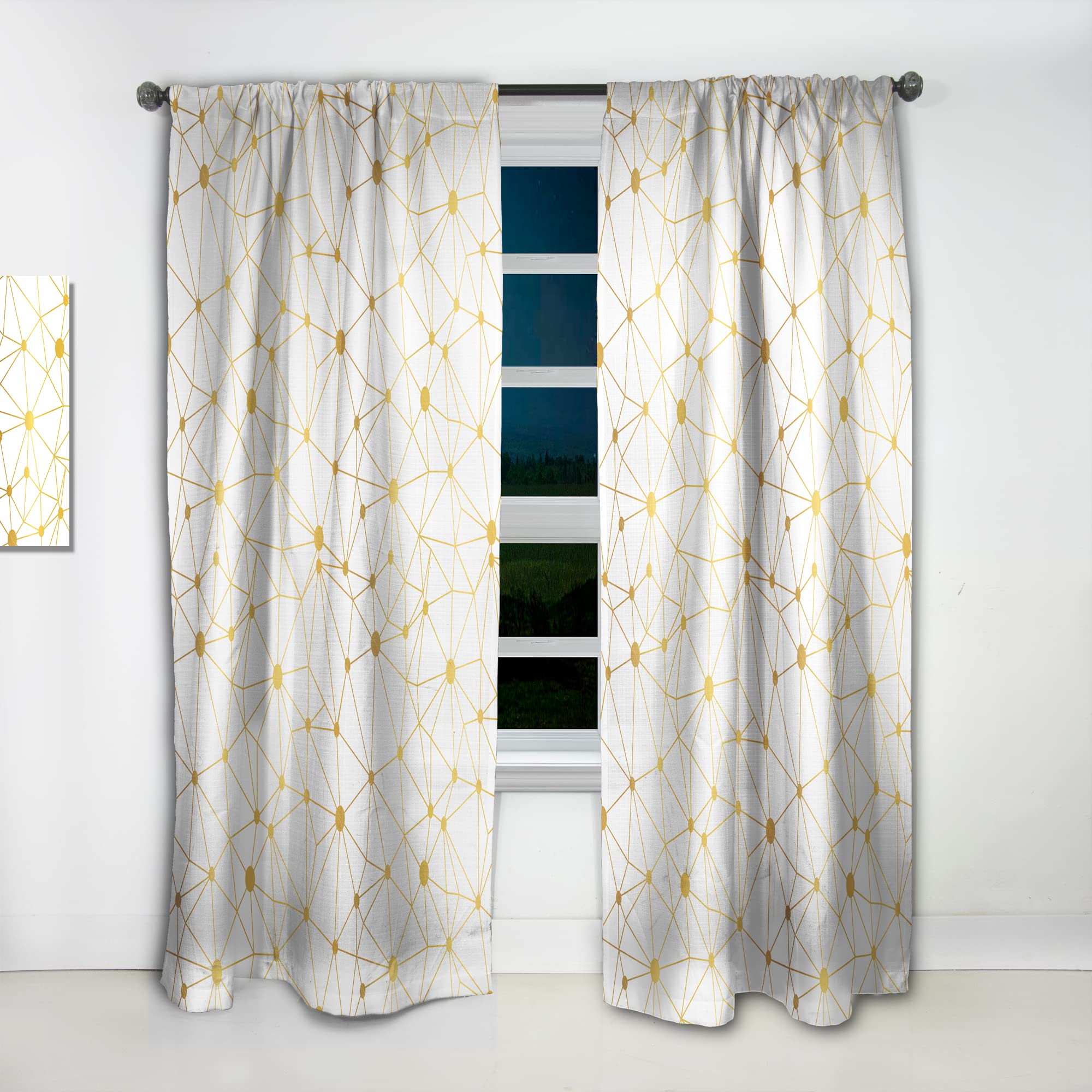 DesignQ 'Golden Grid I' Thermal Insulated Curtains - Single Panel 52x63 Inches - Blackout Drapes for Bedroom & Living Room - Perfect for Energy Saving & Light Control