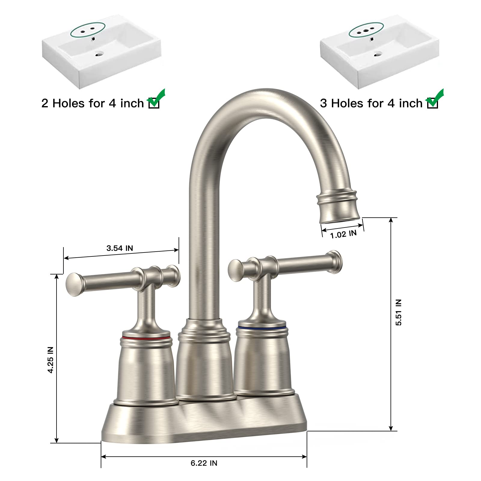 GARVEE 4-Inch Centerset Bathroom Faucet - 2 or 3 Hole Installation - Brushed Nickel Finish - Perfect for Vanity Sinks & Powder Rooms