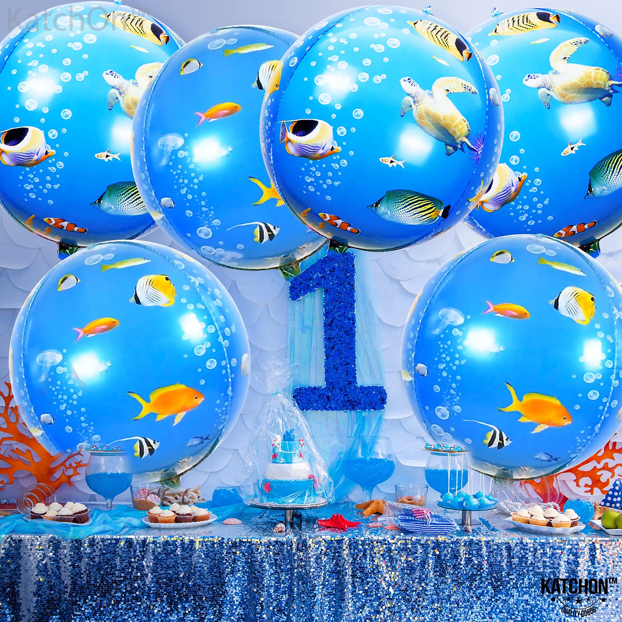 KatchOn 22 Inch Sea Turtle Balloons - Pack of 6 | 4D Underwater Ocean Theme Party Decorations | Perfect for Birthday Parties, Baby Showers & Beach Themed Events