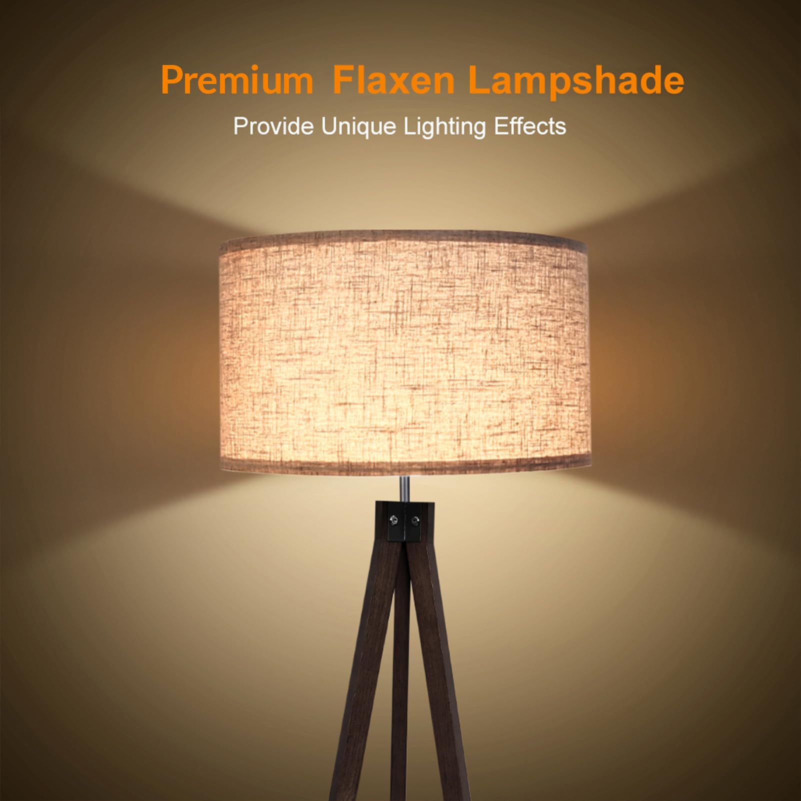LEPOWER Mid Century Modern Wood Tripod Floor Lamp - Walnut Finish with Flaxen Shade, E26 Base - Perfect for Living Room, Bedroom, Study & Office Lighting | Reading Lamp, Task Light, Ambient Lighting Solution