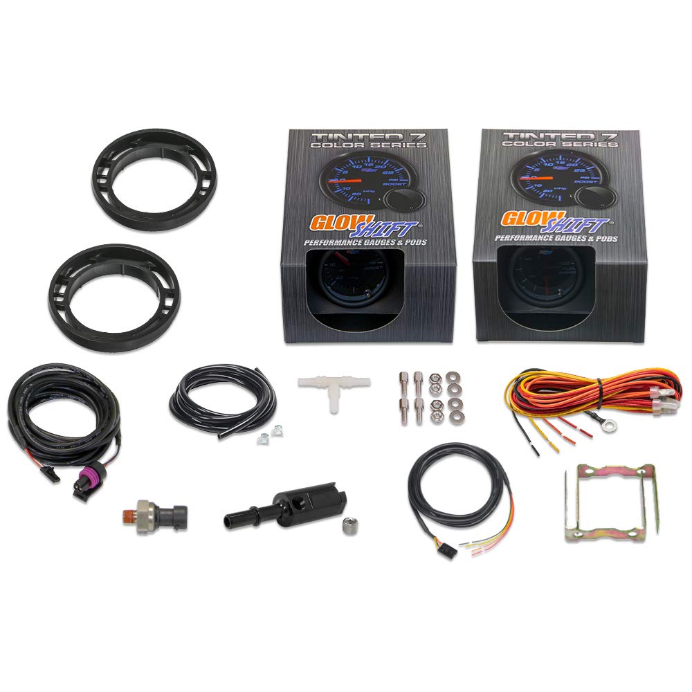 GlowShift 7-Color Tinted Boost/Vacuum & Fuel Pressure Gauge Kit for 2015-2021 Ford Mustang - 15 PSI & 100 PSI Gauges with (2) Air Vent Pods - Performance Monitoring & Custom Interior Lighting Upgrade