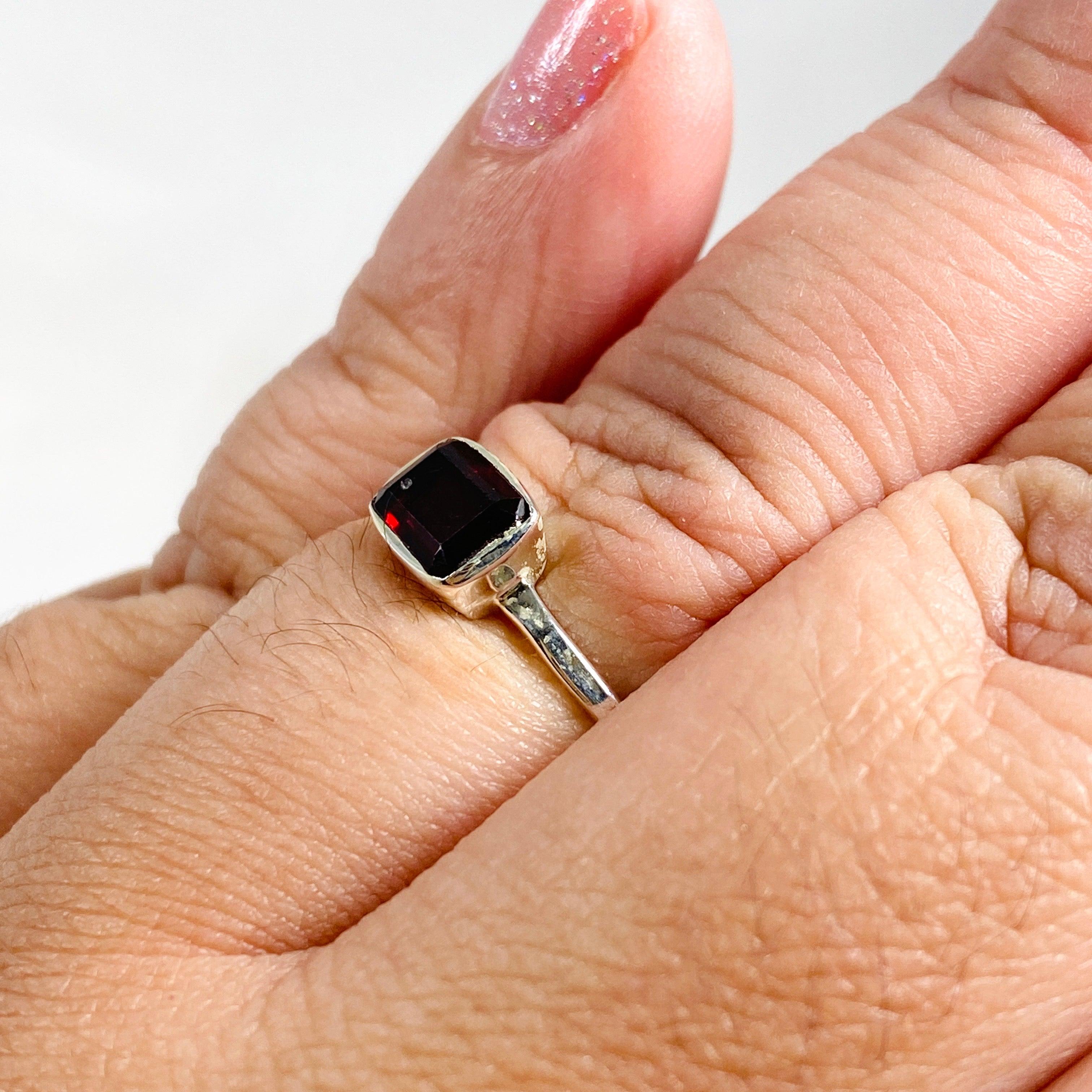 Garnet Rectangular Faceted Fine Band Ring R3793 GA - Elegant Jewelry for Women, Perfect for Weddings, Anniversaries & Special Occasions