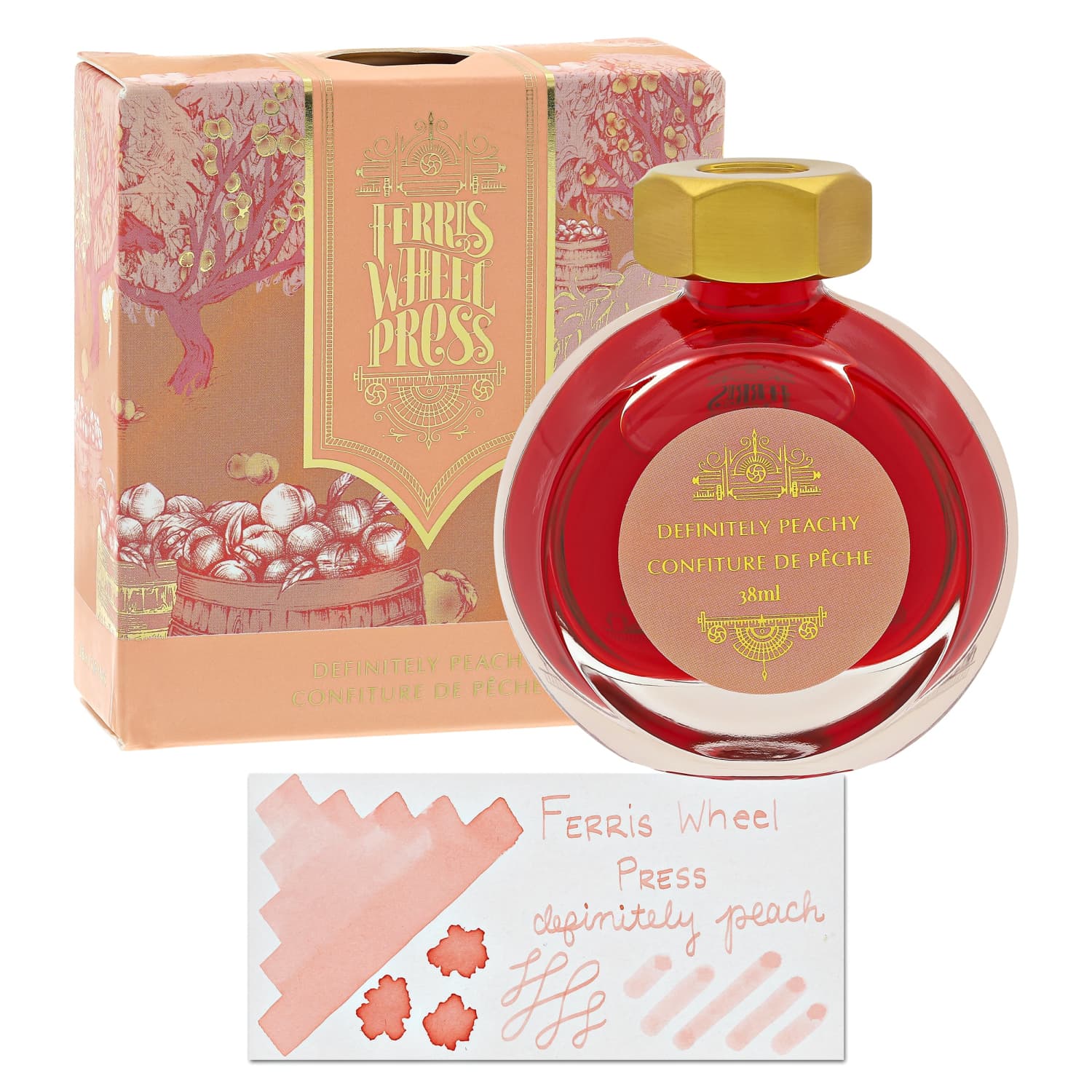 Ferris Wheel Press Definitely Peach Bottle Ink - 38ml Fountain Pen Ink for Journaling, Calligraphy & Artistic Writing - Vibrant Peach Color for Creative Projects