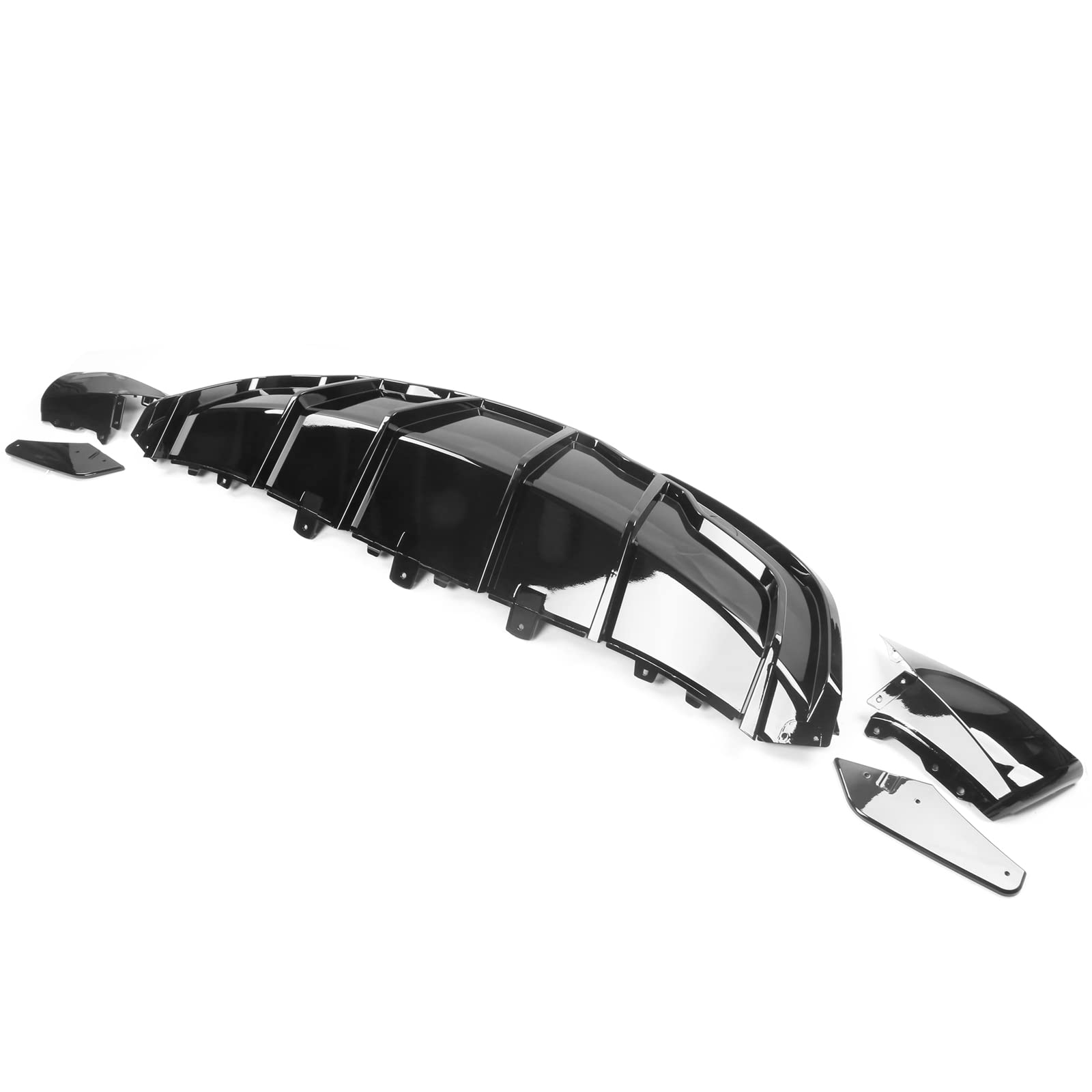 IKON MOTORSPORTS Rear Diffuser for Tesla Model Y 2020-2024 - Gloss Black PP Bumper Lip Shark Fin Splitter Replacement (3PC) | Enhanced Aerodynamics & Sporty Styling | Perfect for Car Enthusiasts & Performance Upgrades
