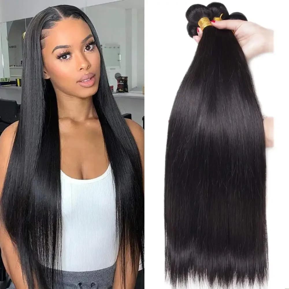 100% Unprocessed 12A Brazilian Virgin Human Hair Bundles - Straight 16 18 20 22 Inch (4 Bundles) | Natural Weave Hair Extensions for Styling & Volume | Perfect for Daily Wear, Parties & Special Occasions
