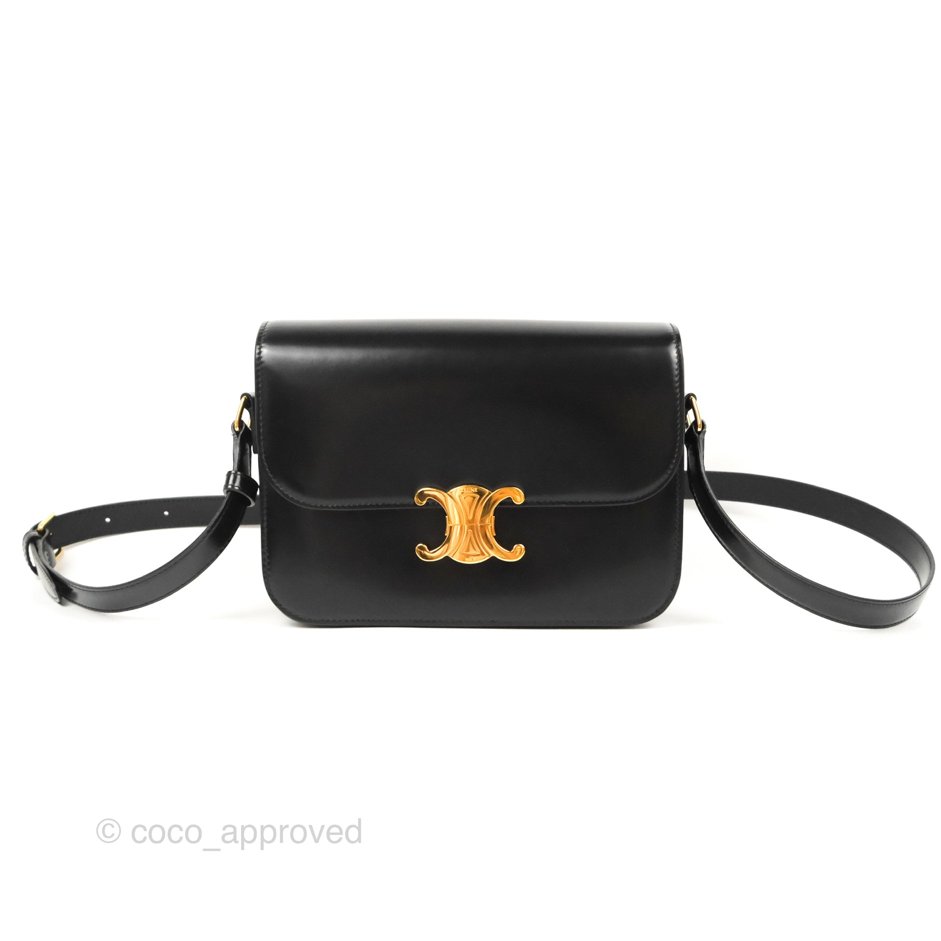 Celine Medium Triomphe Bag in Black Shiny Calfskin Leather - Luxury Handbag for Women, Perfect for Work, Travel & Evening Events