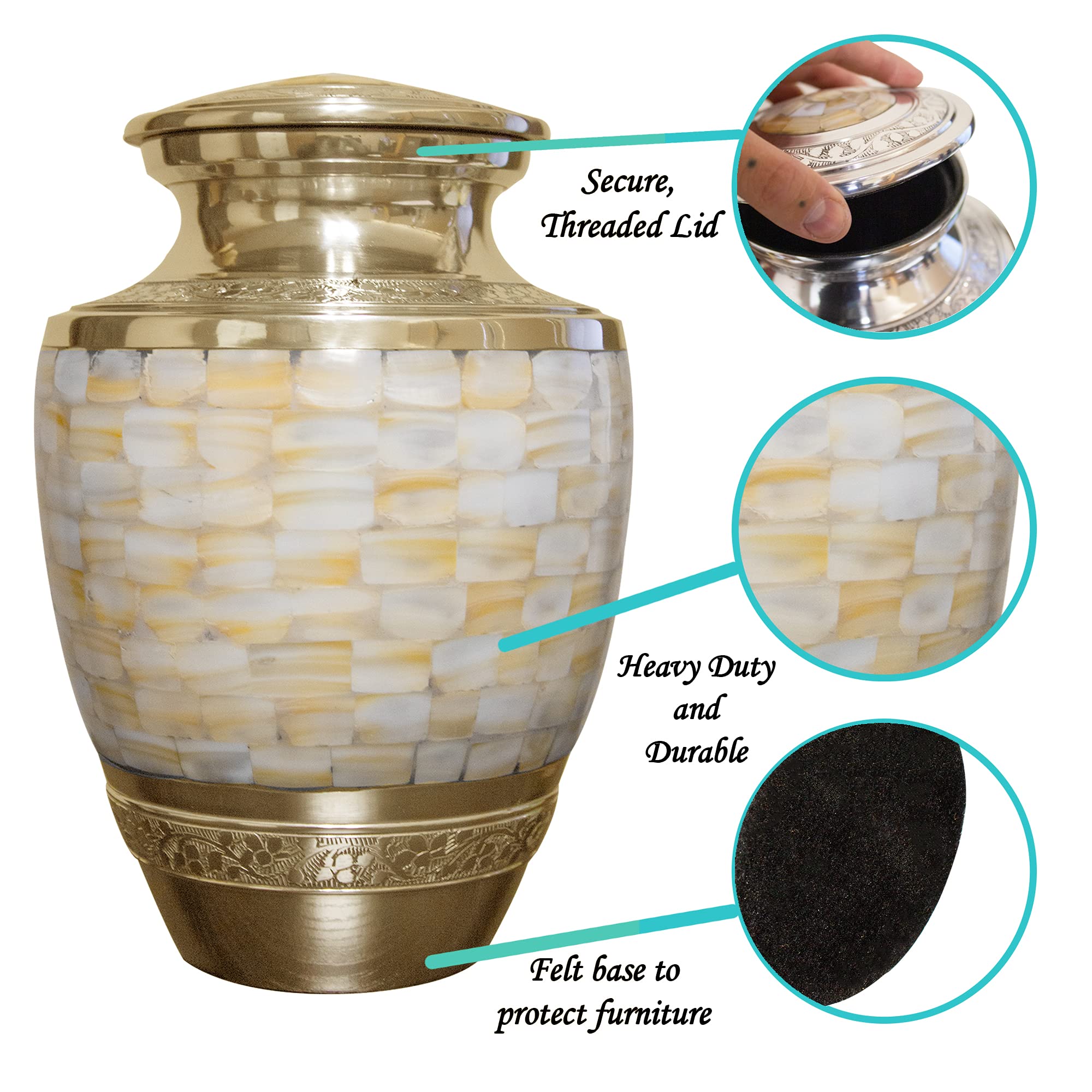 Elegant Mother of Pearl Cremation Urn for Adult Ashes - Premium Funeral Urn with Velvet Storage Bag | Perfect for Memorial Services, Home Display & Honoring Loved Ones