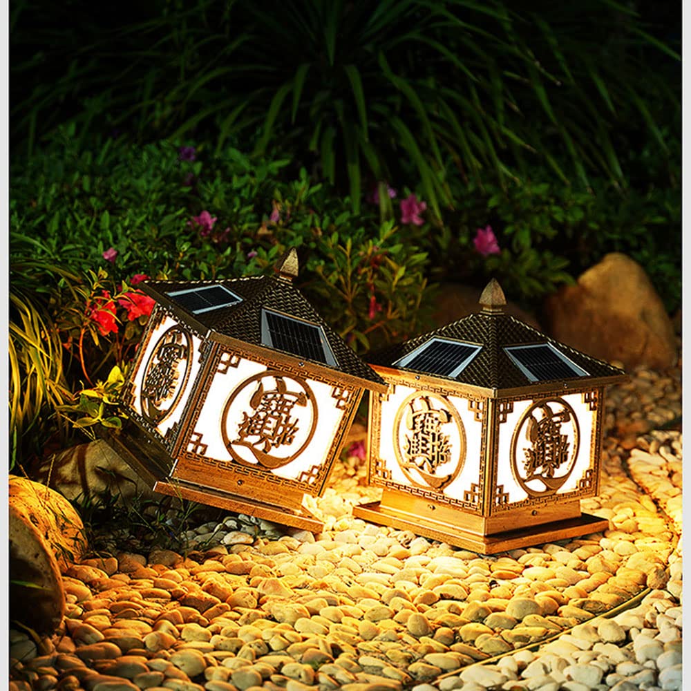 Solar Powered Courtyard Garden Lights - Traditional Chinese Palace Style Pillar Lamps for Outdoor Decoration | Perfect for Patio, Balcony, Porch & Pathway Lighting
