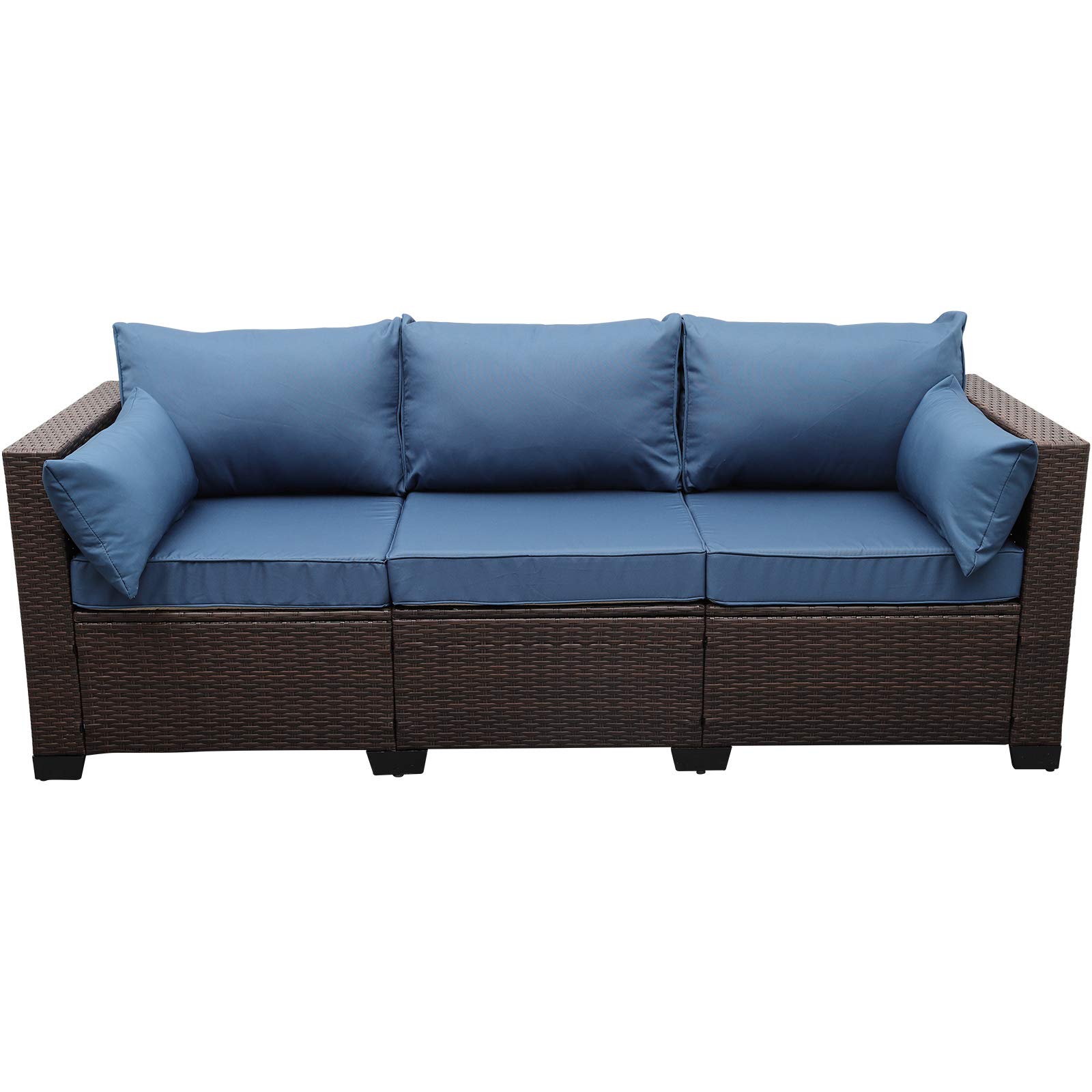 Rattaner 3-Seat Patio Wicker Sofa Set - Outdoor Rattan Furniture with Steel Frame, Deep Seat & High Back - Includes Blue Anti-Slip Cushions & Furniture Cover - Perfect for Garden, Poolside & Backyard Relaxation