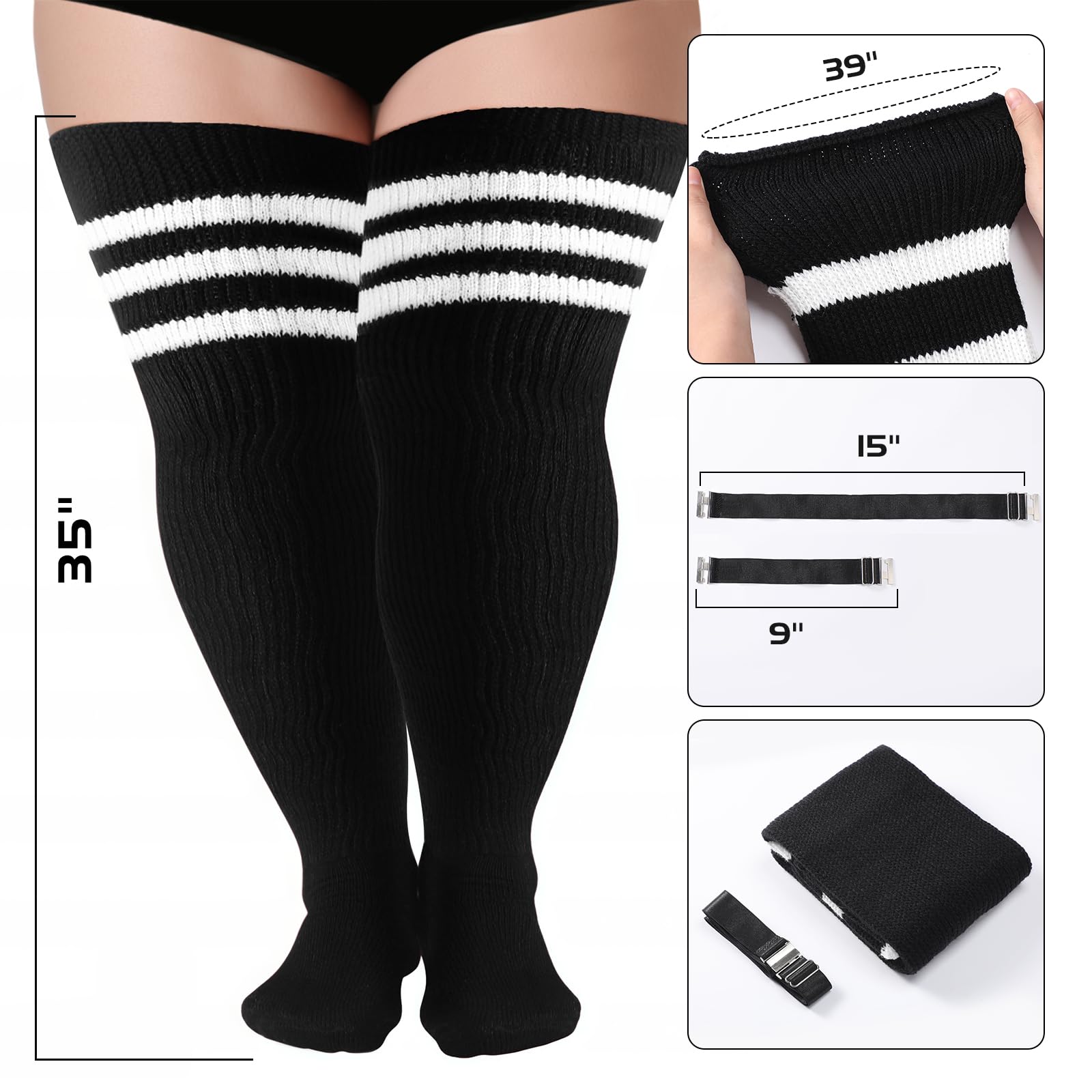 Plus Size Thigh High Socks for Women - Extra Long Striped Over Knee Stockings & Leg Warmers for Thick Thighs - Winter Warmth & Fashion Accessories for Cold Weather Outfits