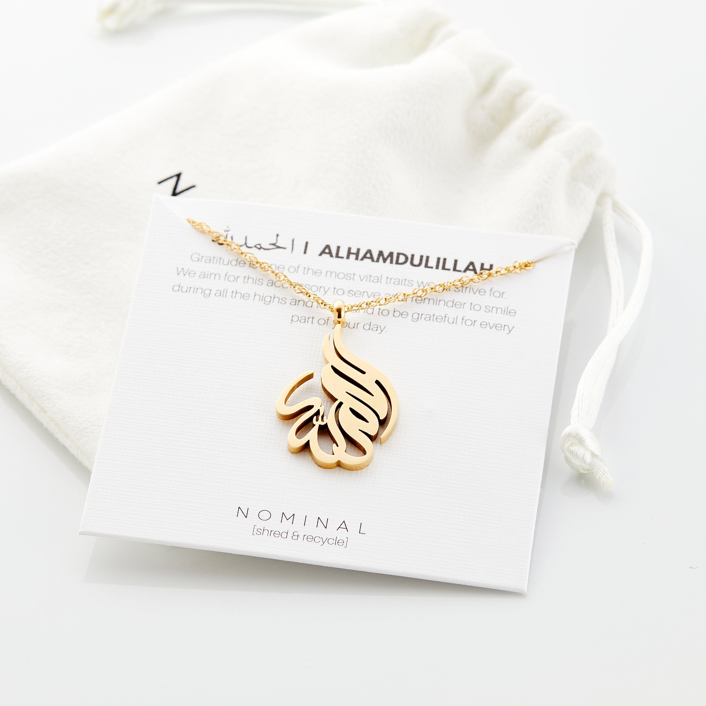 Alhamdulillah Islamic Calligraphy Necklace - Arabic Allah Pendant for Women - Elegant Muslim Jewelry Gift for Eid, Ramadan & Daily Wear