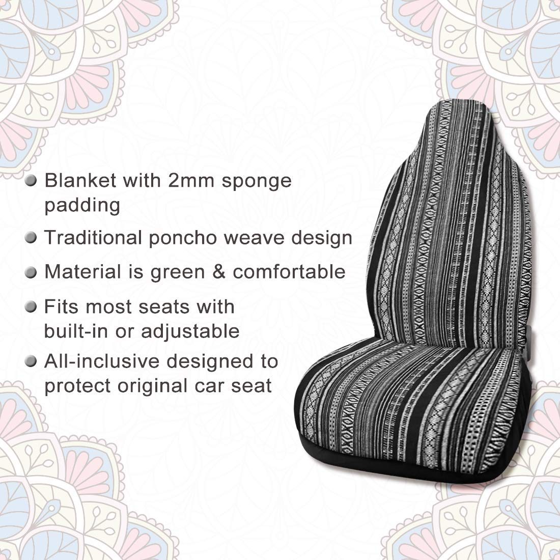 uxcell 7-Piece Multi-Color Durable Baja Blanket Bucket Seat Covers for Cars - Soft & Washable Car Seat Protectors for Road Trips, Camping & Daily Commute