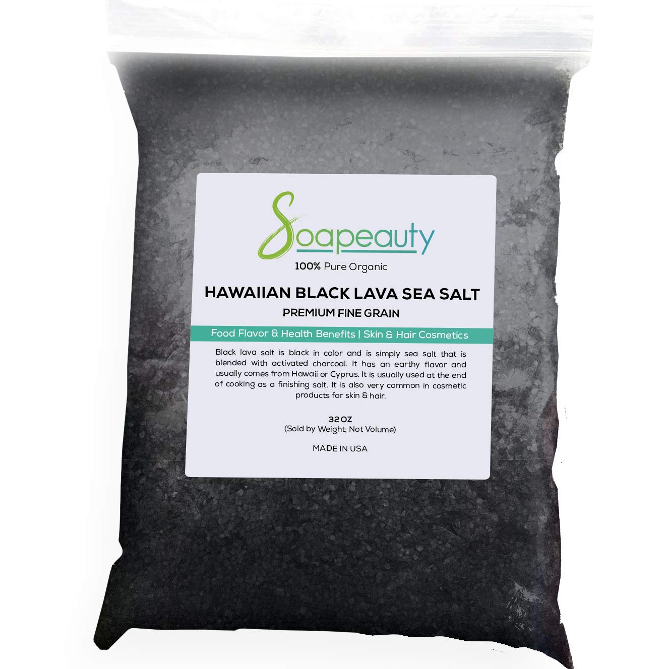 Premium Hawaiian Black Sea Salt - 100% Natural Gourmet Finishing Salt for Cooking & Baking | Fine Grain Mineral-Rich Salt for Skin, Hair & Bath Cosmetics | Available in 1 OZ to 3 LBS Sizes (32 OZ/2 Pound) | Perfect for Steak Seasoning, Spa Treatments & Gourmet Recipes