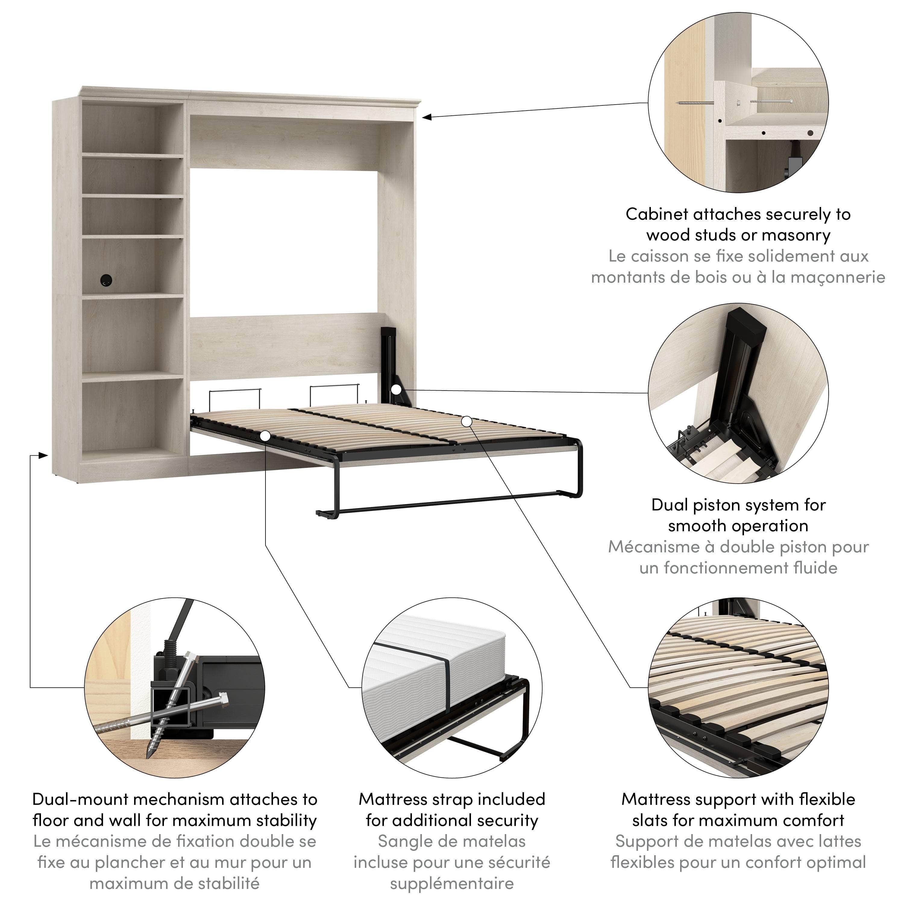 Space-Saving Full Murphy Wall Bed with Built-In Storage Unit - 3 Color Options for Bedroom, Guest Room, or Studio Apartment