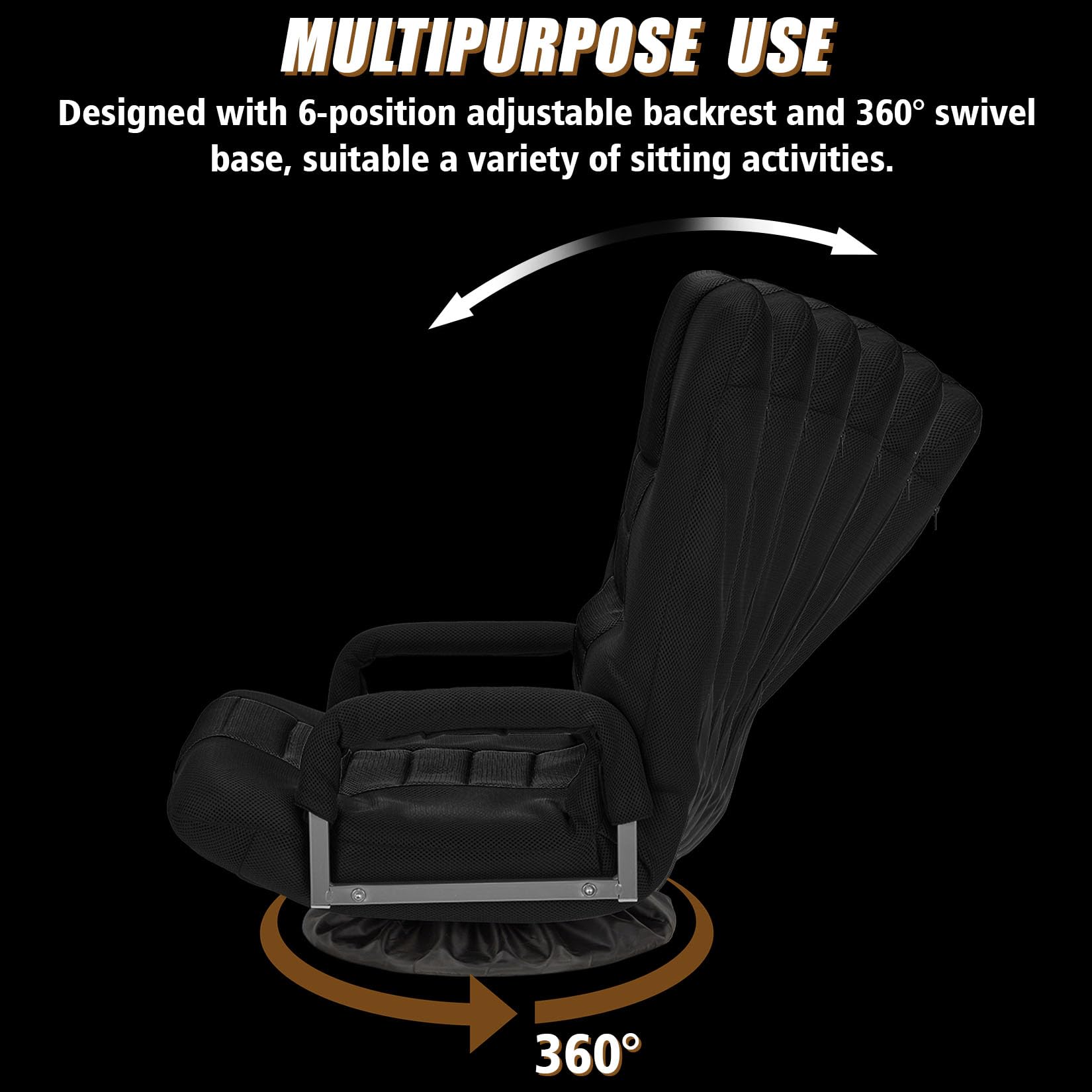 Ergonomic Swivel Gaming Chair with Lumbar Support & 6-Position Adjustable Backrest - Multi-Purpose Floor Chair for Video Games, TV Watching, Reading - Comfortable Seat for Adults & Kids (Black) - Perfect for Gaming Rooms, Home Theaters & Study Areas