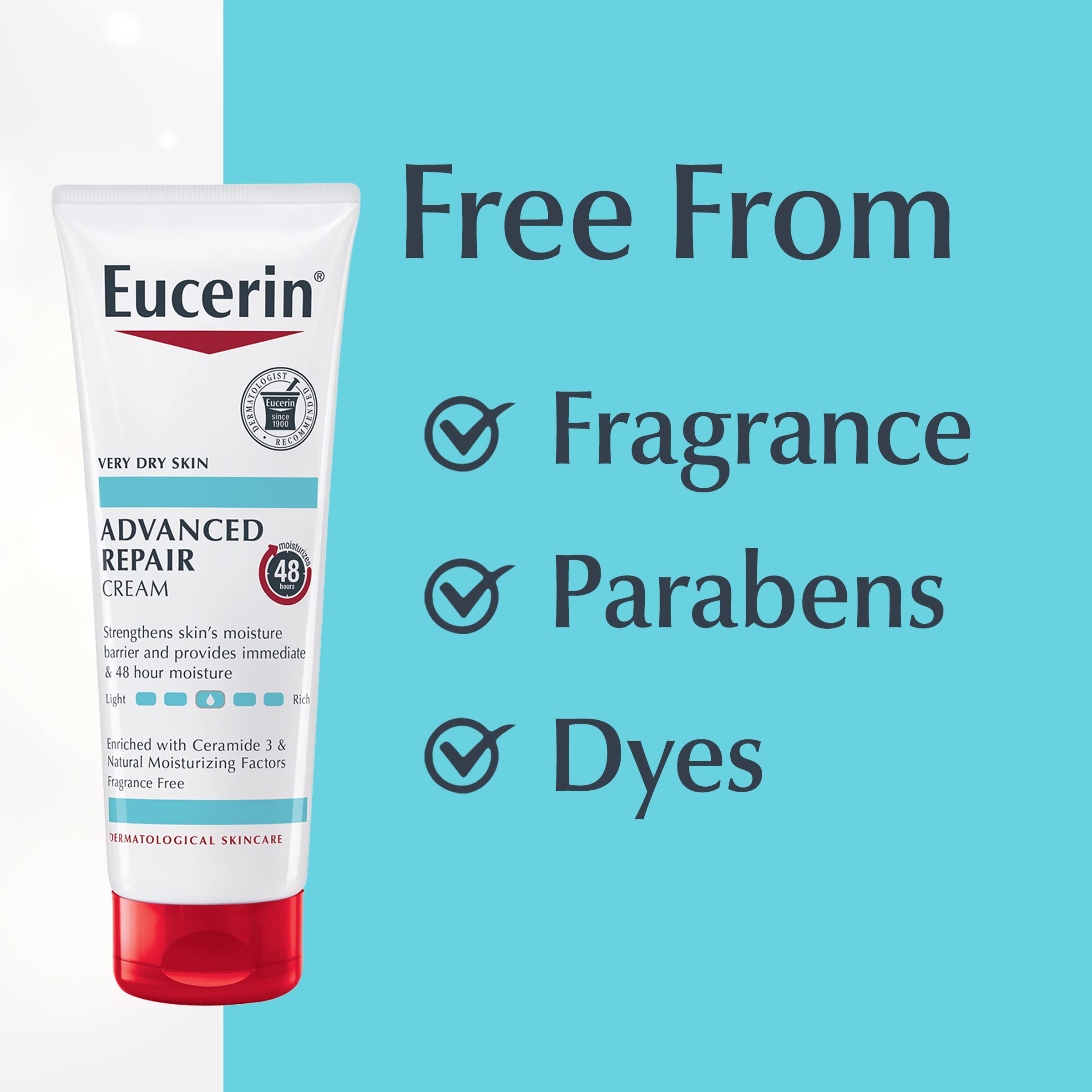 Eucerin Advanced Repair Body Cream for Very Dry Skin - Fragrance Free Daily Moisturizing Lotion, 8 Oz Tube - Ideal for Dry Skin Relief & Hydration at Home or Travel