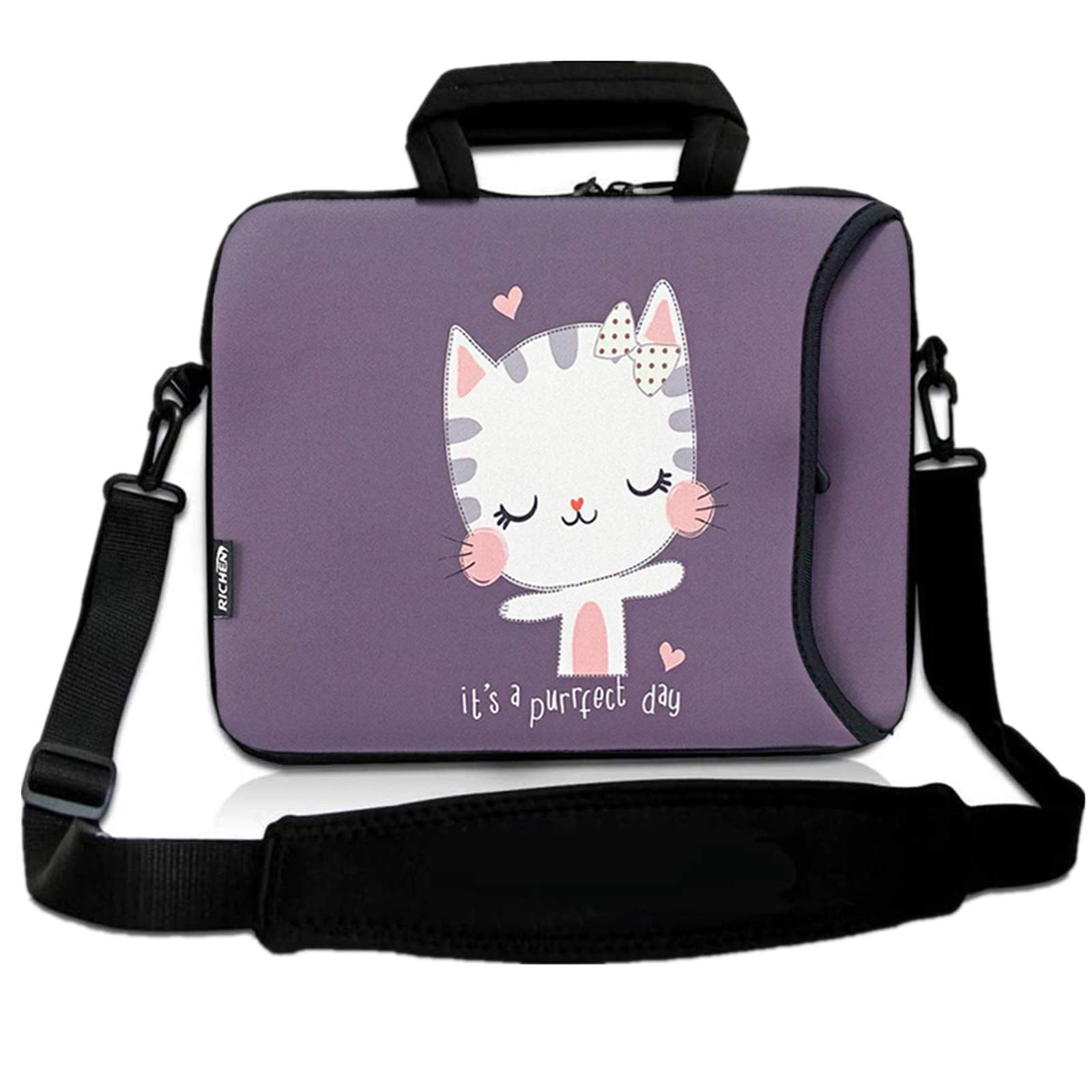 Premium 17 Inch Laptop Bag for Women & Men - Waterproof Shoulder Messenger Bag with Handle Fits 15.6 to 17.4 Inch Laptop Notebook (16-17.3 Inch, Cute Cat Print) - Ideal for Work, School, Travel & Business Commute
