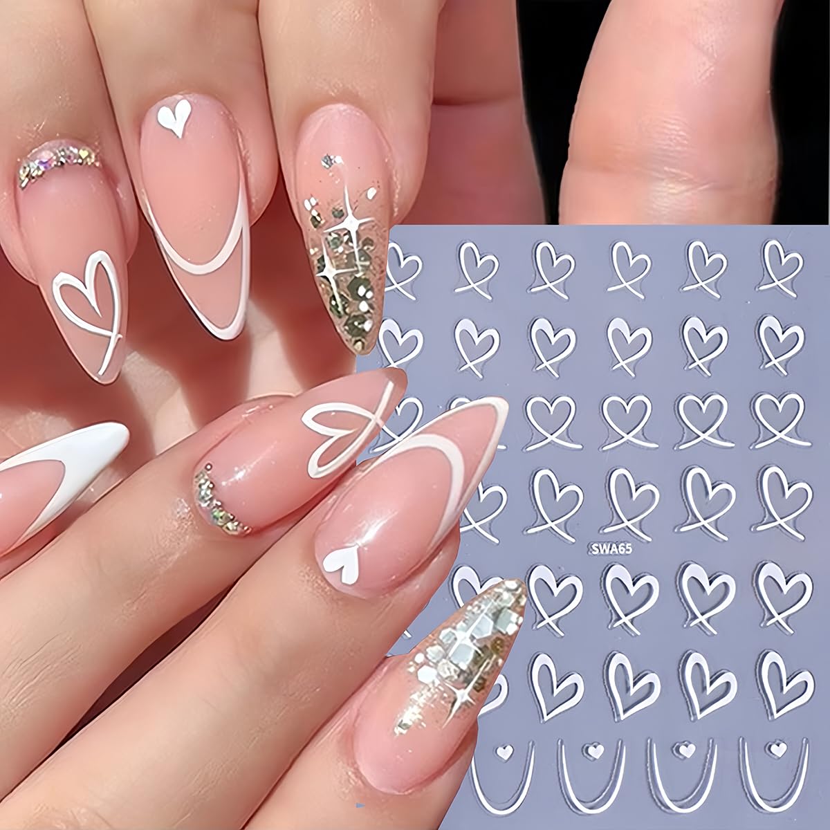 Valentine's Day Nail Stickers - 8 Sheets Heart Nail Art Decals in Red, Black, White, Silver & Gold | Love & Holiday Nail Designs for Women & Girls | DIY Manicure & Nail Art | Perfect for Valentine's Gifts, Date Nights & Special Occasions