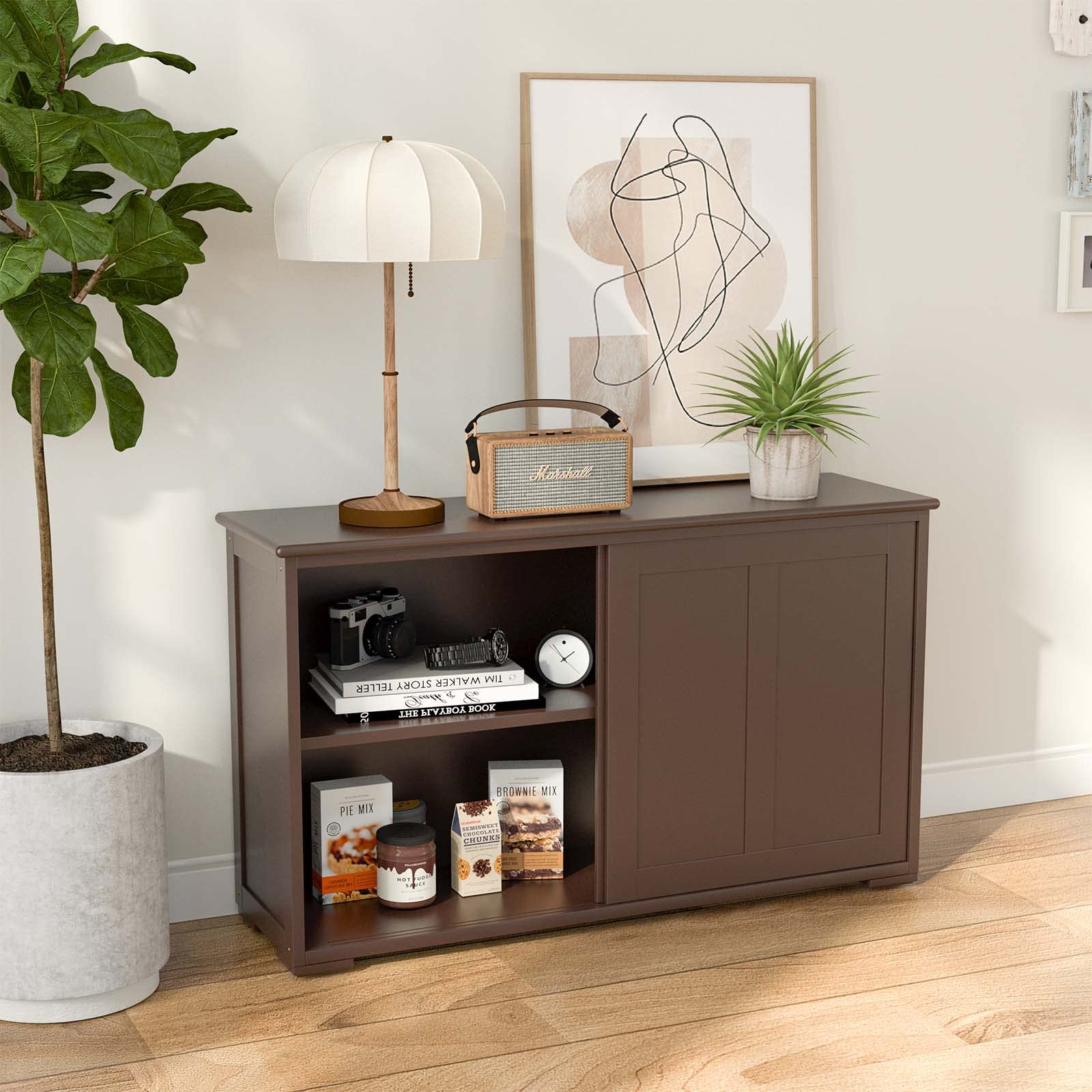 NAFORTA Modern Sideboard Buffet Cabinet with Adjustable Shelves & Sliding Doors - Kitchen Storage Cabinet for Dining Room, Entryway, Living Room | Stackable Organizer for Dishes, Linens & Home Decor (Brown)