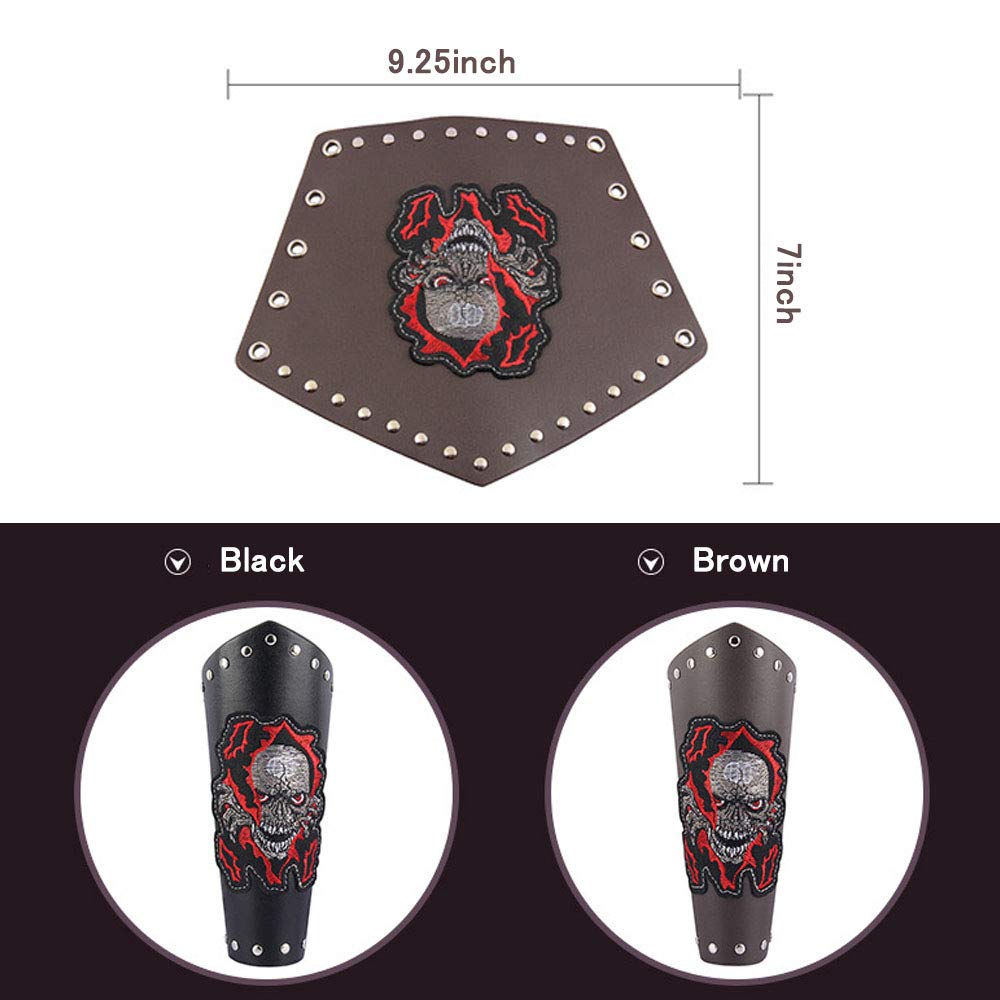 Black Medieval Leather Gauntlet Wristband - Skull Design Punk Arm Bracers for Cosplay, LARP & Gothic Fashion - Perfect for Renaissance Fairs, Halloween Costumes & Steampunk Outfits