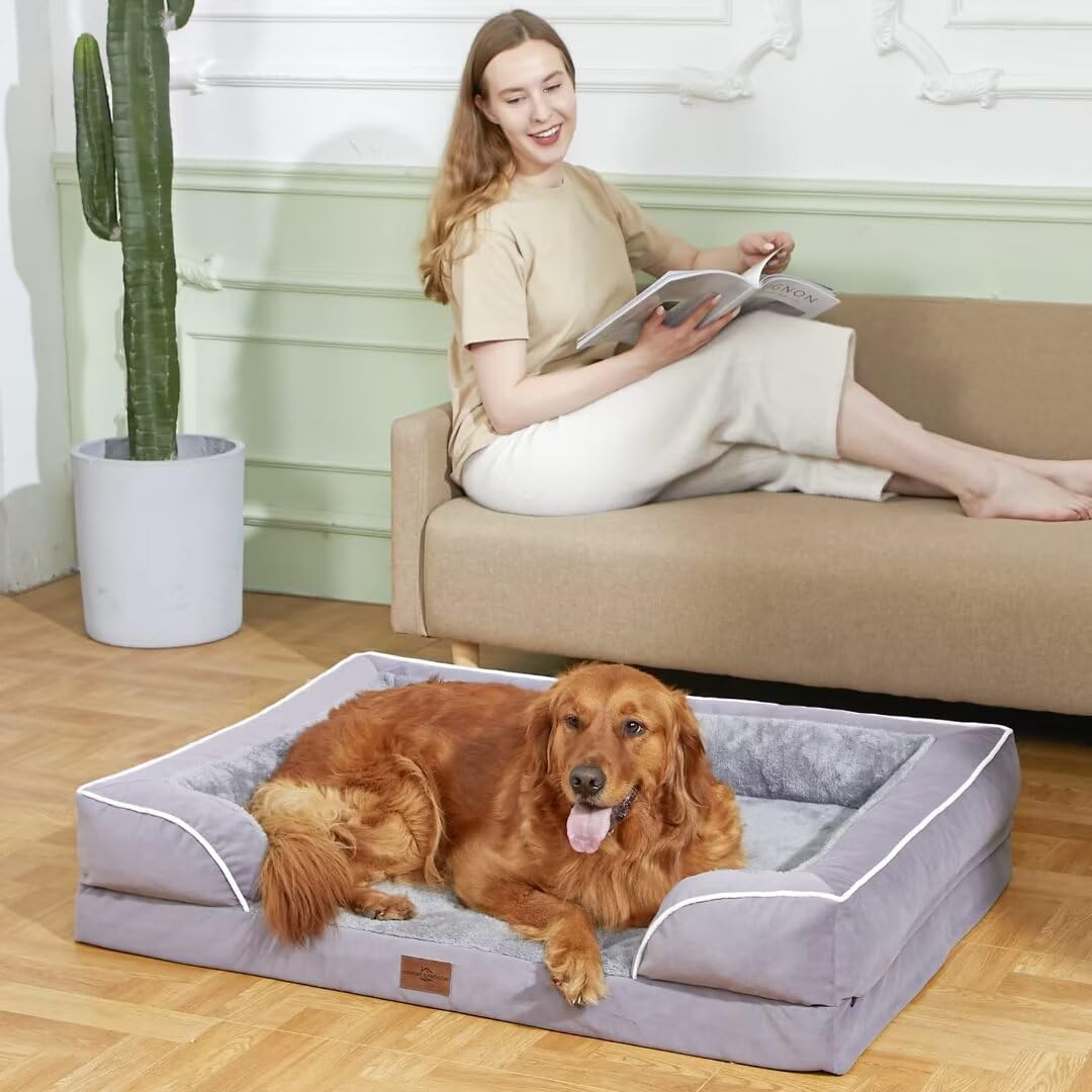 Extra Large Orthopedic Dog Bed - Waterproof, Washable & Non-Slip Jumbo Pet Bed for Giant Breed Dogs with Removable Cover (Purple) - Perfect for Elderly Dogs, Arthritic Pets & Spacious Living Rooms