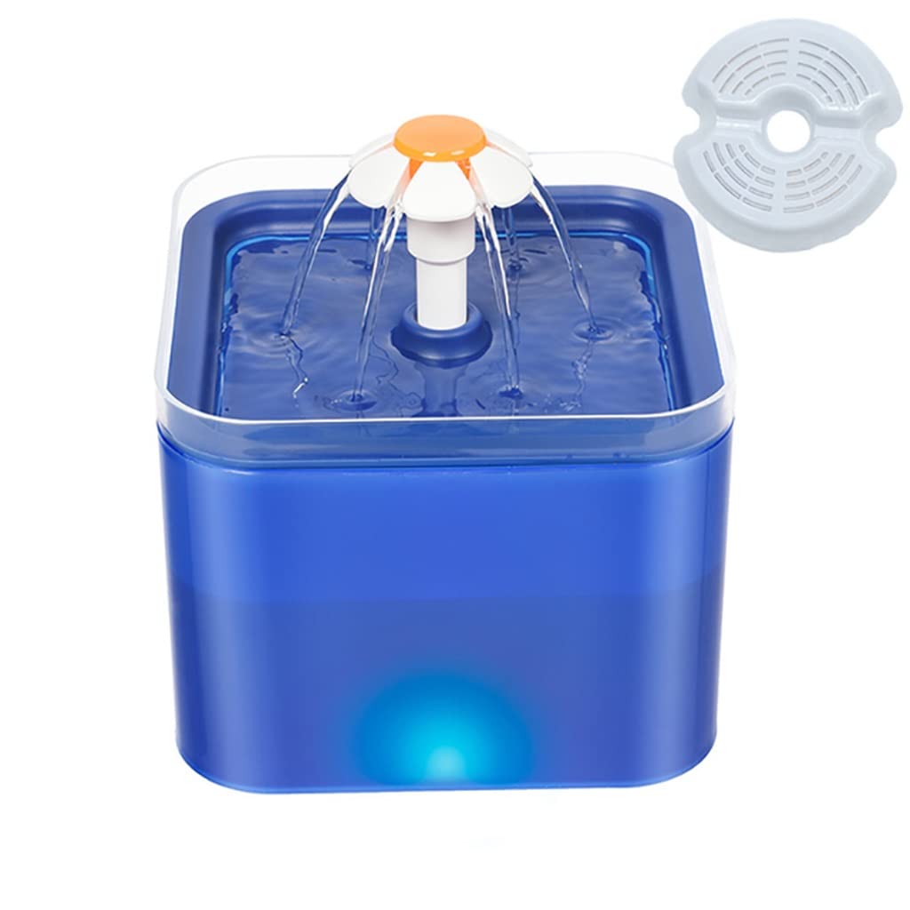 2L Automatic Cat Water Fountain with LED Light & USB Power - Recirculating Filter Pet Water Dispenser for Cats & Small Dogs - Quiet & Hygienic (Blue) - Perfect for Home, Office, or Travel Use