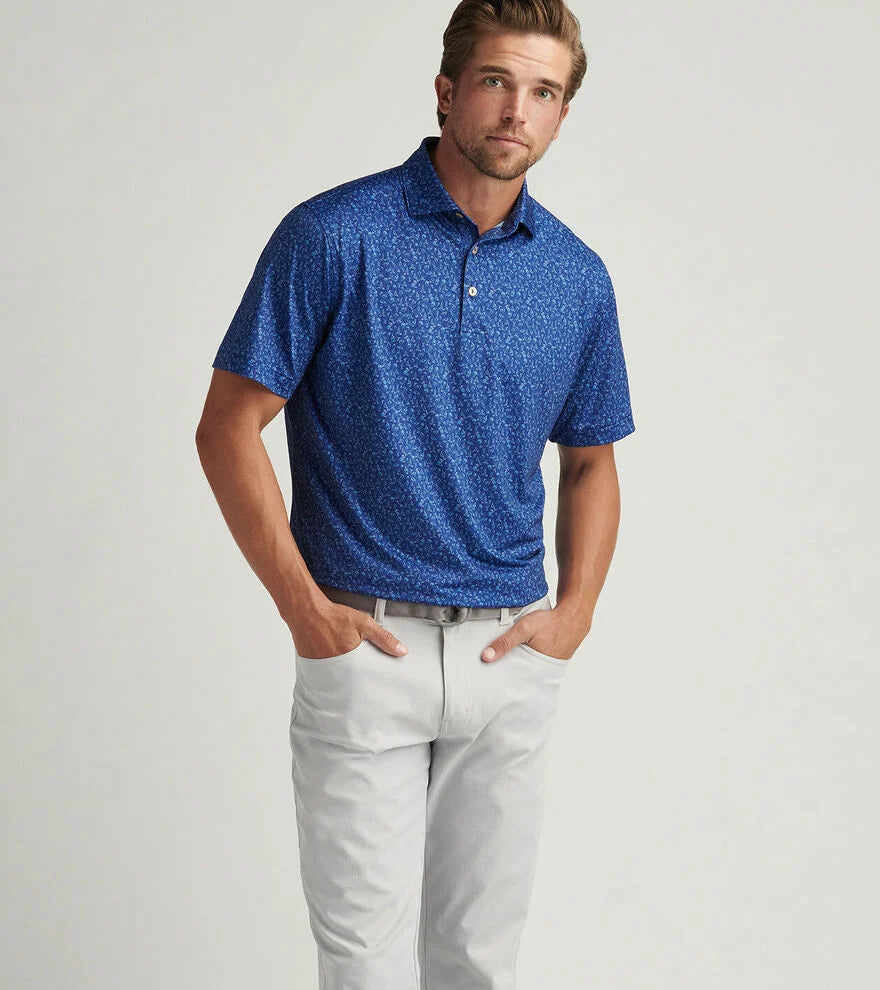 PETER MILLAR Men's Navy Short Sleeve Performance Polo Shirt - Moisture Wicking & Breathable for Golf, Tennis & Casual Wear