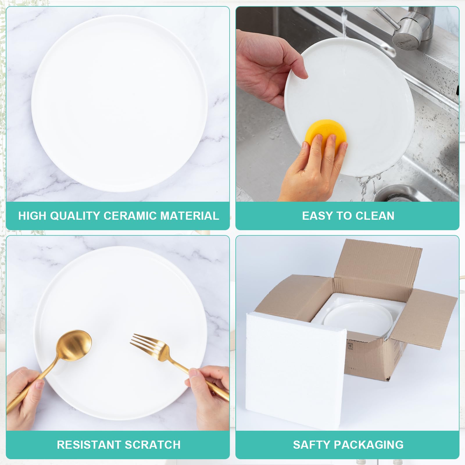 4-Pack White 6-Inch Small Ceramic Plates Set - Round Porcelain Appetizer & Dessert Plates with Lipped Edge for Cake, Snack, Bread - Perfect for Party Serving, Tea Time, and Home Dining