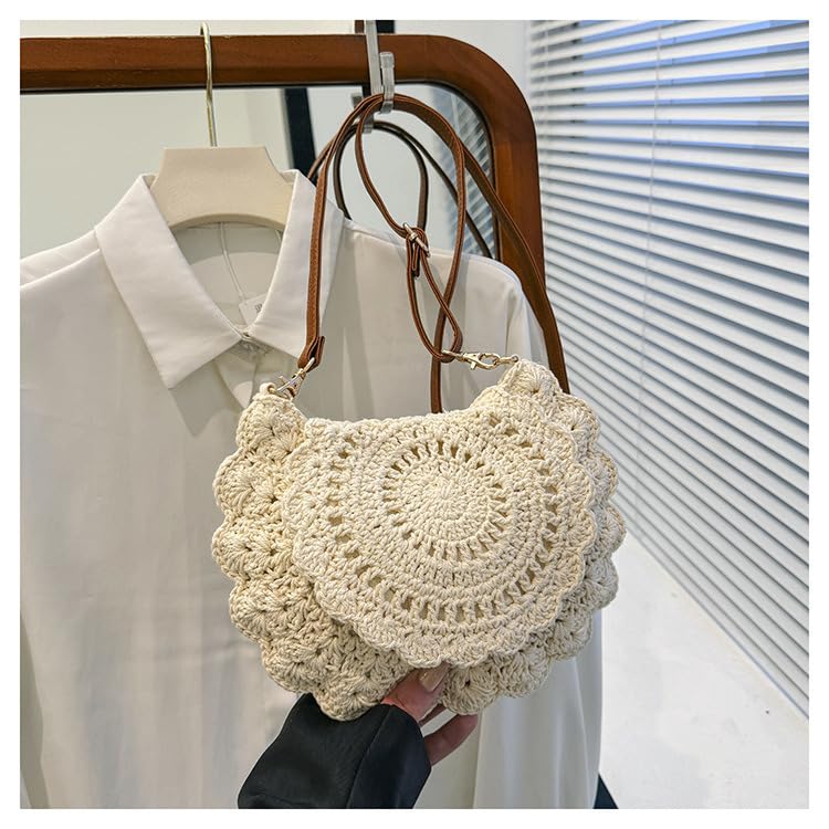 KARRESLY Women's Crossbody Cotton Woven Beach Bag - Summer Straw Clutch Purse & Small Hobo Handbag for Casual Outings, Travel & Shopping