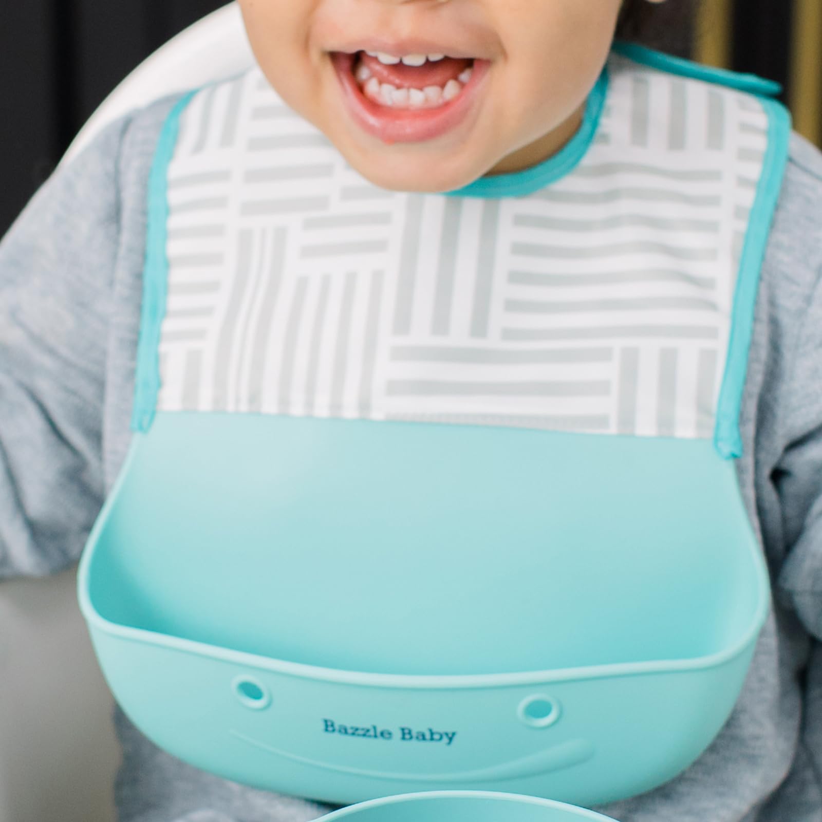 Bazzle Baby Silicone Bibs with Food Catcher - Waterproof 2-Pack for Travel & Storage - Ideal for Messy Eaters