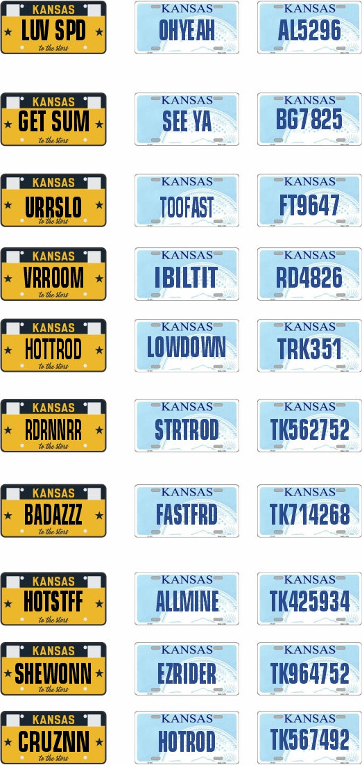 1:24 & 1:25 Scale Model Kansas License Plates - Authentic Replica Decals for Diecast Cars, Miniature Displays & DIY Projects | Perfect for Collectors, Model Builders & Car Enthusiasts