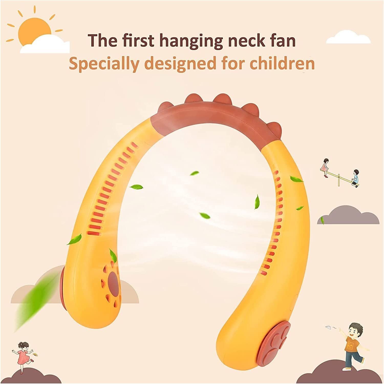 Portable Kids Neck Fan - Mini Leafless USB Rechargeable Cooling Fan with Adjustable Speed - Wearable Personal Fan for Children - Cartoon Headphone Design - Perfect for School, Outdoor Activities, Sports & Travel