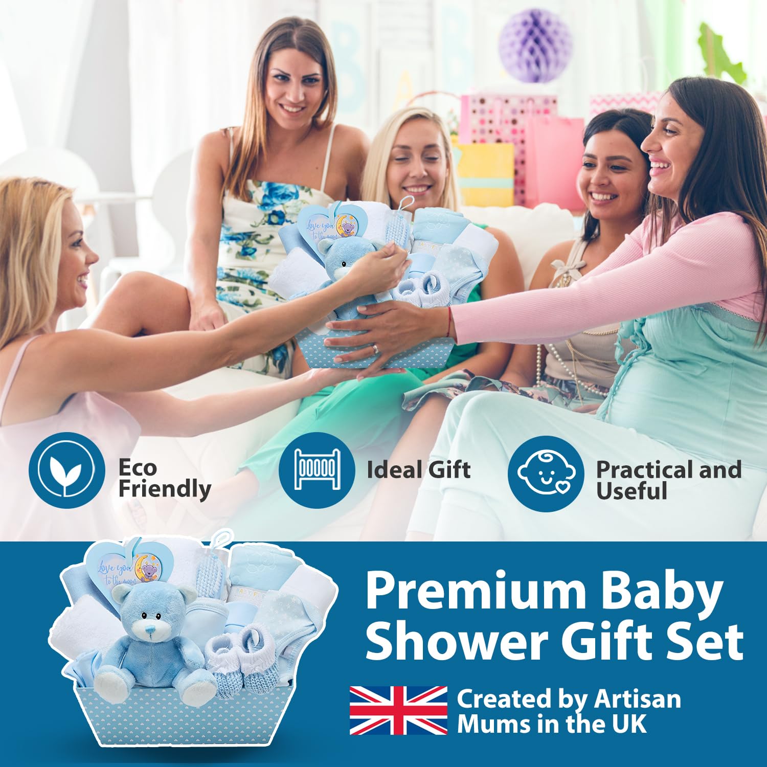 Premium Baby Boy Gift Basket for Newborns - Blue Newborn Baby Boy Gift Set with Baby Essentials - Perfect Baby Shower Gift & Welcome Home Present for New Parents | Ideal for Birthdays, Christenings & Baby Showers