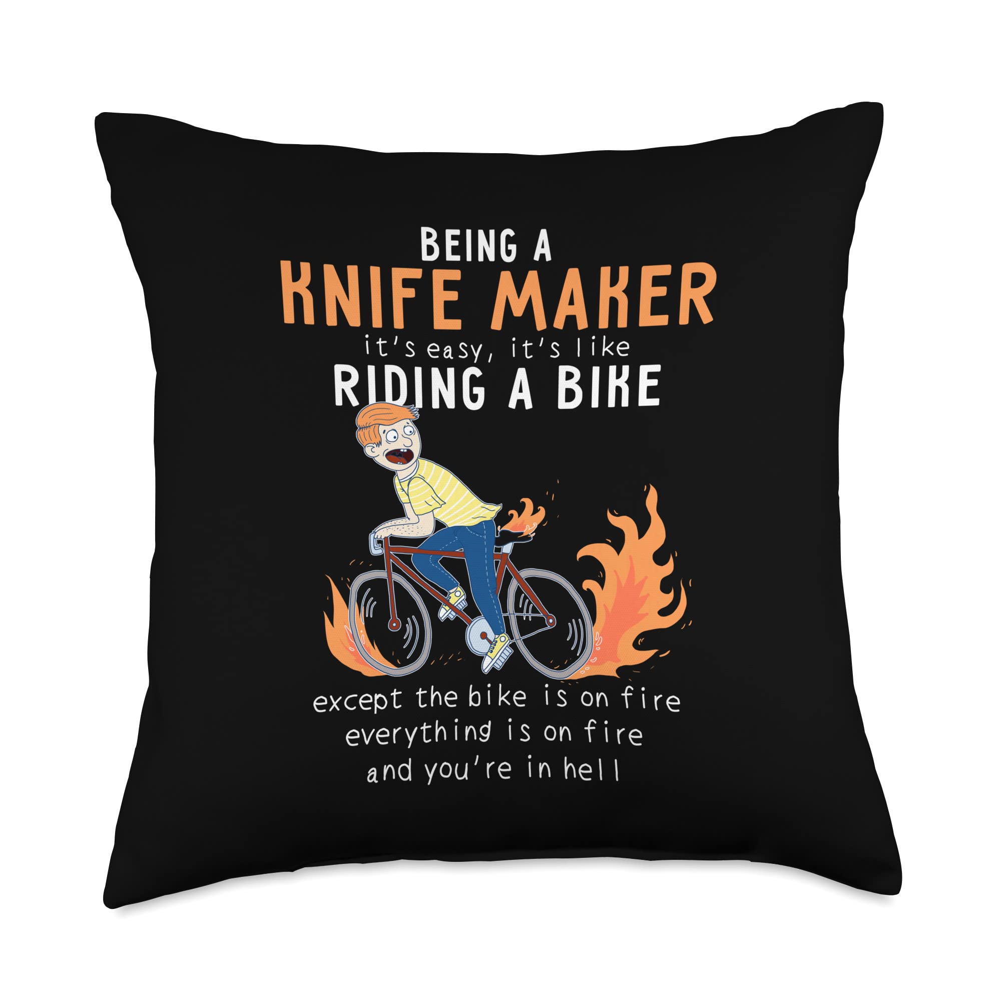 Funny Knife Maker Like Riding Bike Cyclist Throw Pillow 18x18 Inches - Multicolor Decorative Cushion for Living Room, Bedroom & Office