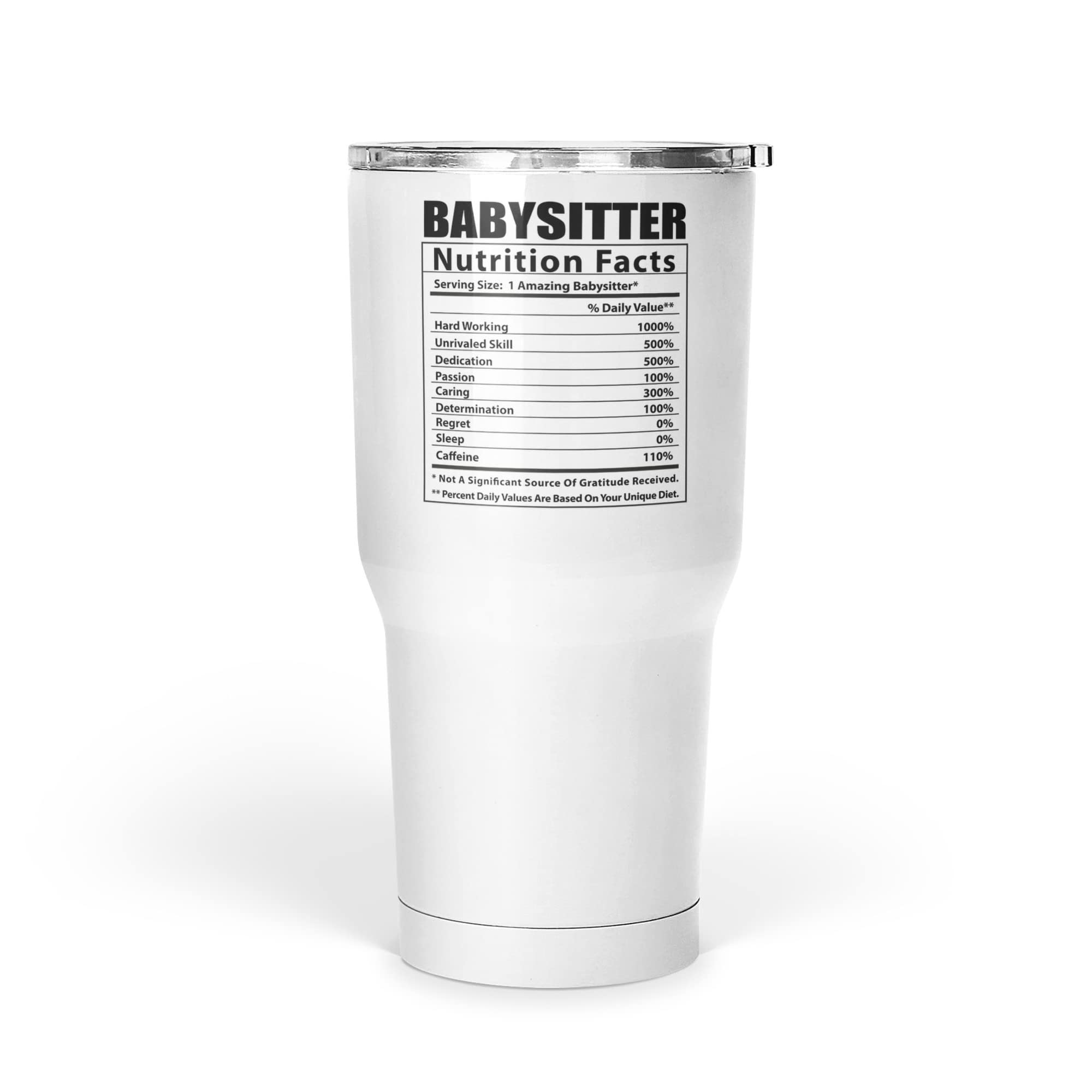 Funny Babysitter Nutritional Facts Tumbler 30oz - Insulated Stainless Steel Cup with Lid & Straw - Perfect Christmas Gift 2024 for Nannies, Daycare Workers & Childcare Professionals - Great for Coffee, Tea & Cold Drinks at Work or Home