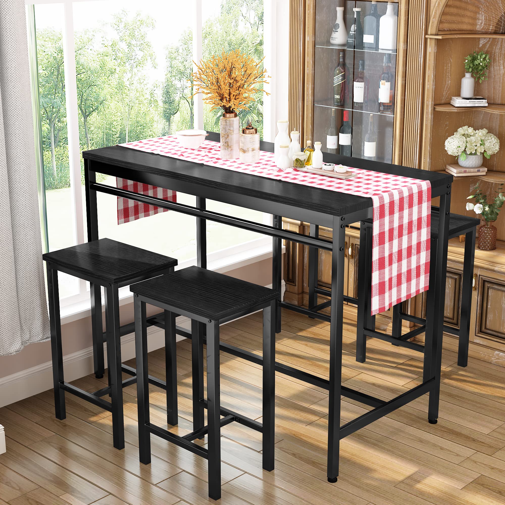 DKLGG 5-Piece Wooden Dining Table Set for 4 - Small Kitchen Table with 4 Stools, Compact Bar Height Dining Room Set for Small Spaces | Perfect for Breakfast Nooks, Studio Apartments & Cozy Kitchens