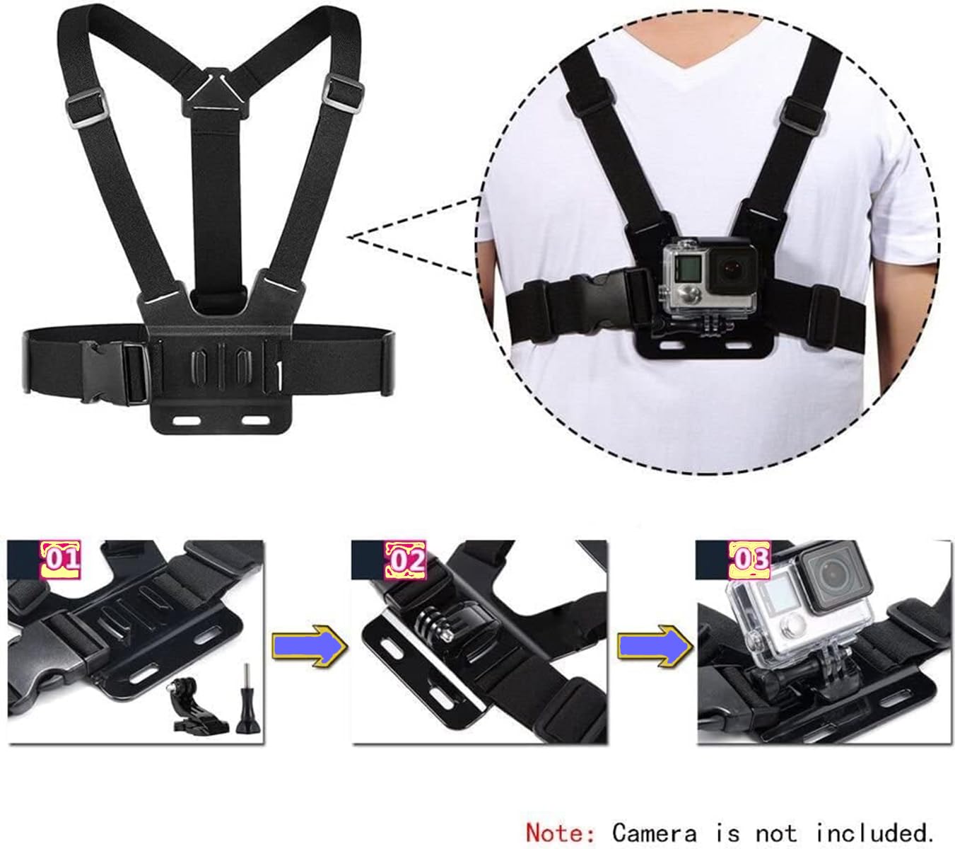 4-in-1 Universal Action Camera Accessories Kit - Head Strap Mount, Chest Harness, Selfie Stick & Phone Holder for GoPro Hero 12/11/10/9/8, Insta360 One Camera & Smartphones - Perfect for Hiking, Vlogging, Cycling & Outdoor Adventures