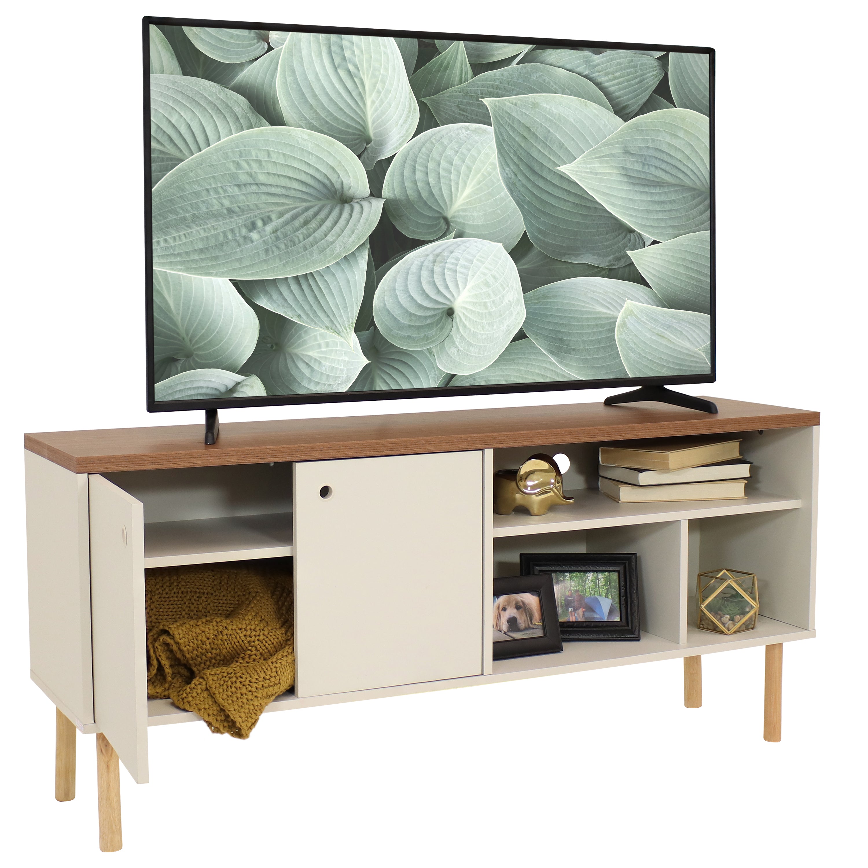 Mid Century Modern TV Stand for 55 Inch TV - Solid Wood Entertainment Center with Storage - Perfect for Living Room, Bedroom & Home Theater Setup