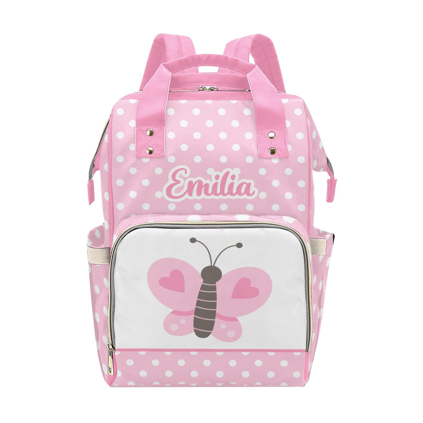 Custom Diaper Bag Backpack Tote - Personalized Butterfly Pink Baby Shower Gift, Large Waterproof Diaper Bag for Moms, Travel & Everyday Use