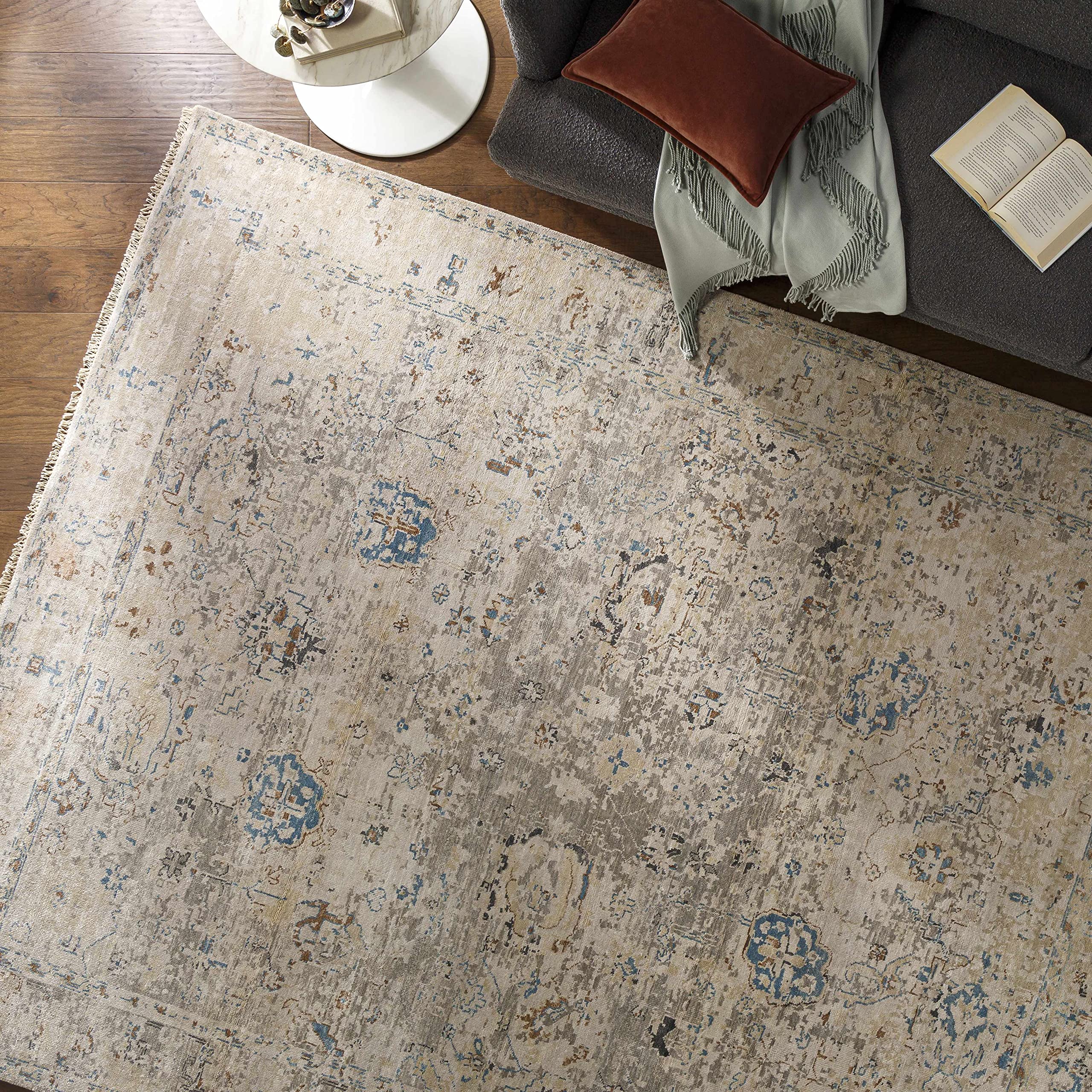 Hauteloom Gonzaga Traditional Area Rug 5' x 8' - Denim, Sky Blue, Dark Red - Perfect for Living Room & Bedroom Decor - Soft & Durable Handmade Rug for Home, Office, or Dorm
