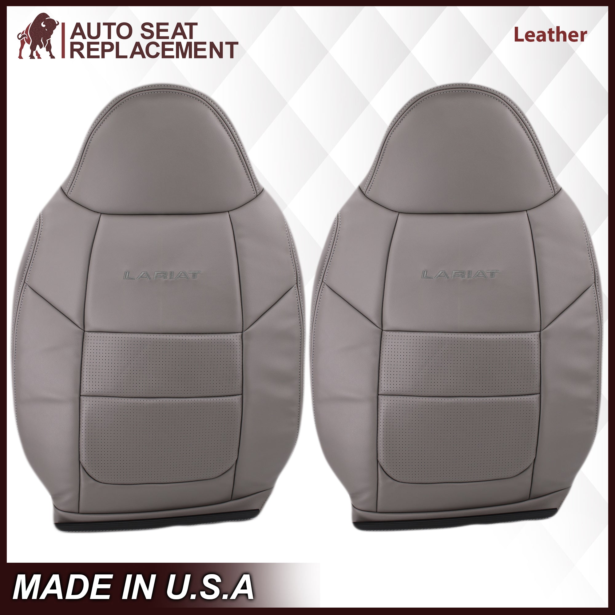 2001 Ford F250 F350 Lariat Perforated Seat Covers - Premium Gray Leather or Vinyl Replacement - Perfect for Truck Upgrades & Road Trips