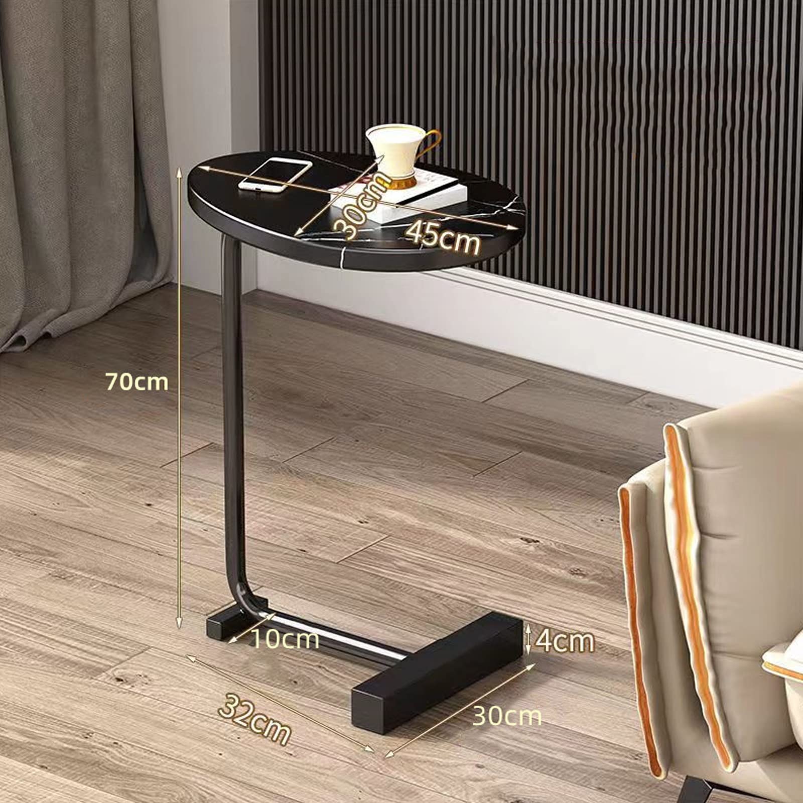 Small Oval Coffee Table - C-Shaped End Table for Sofa, Living Room, Bedroom & Office - Multi-Functional Laptop Desk & Dining Table (45x30x70cm, Black) - Perfect for Small Spaces, Balcony & Home Decor