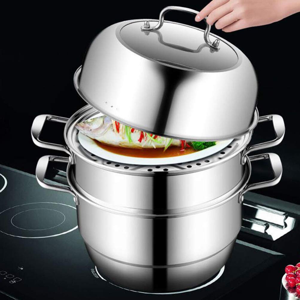 **Hemoton 1-Piece Stainless Steel Steamer Pot – 3-Layer Thickened Design for Cooking, Steaming & Soup Making | Durable & Practical Kitchen Cookware for Healthy Meals**    *(Use Cases: Perfect for steaming vegetables, fish, dumplings, or making soups, broths, and baby food. Ideal for home kitchens, restaurants, and meal prep.)*