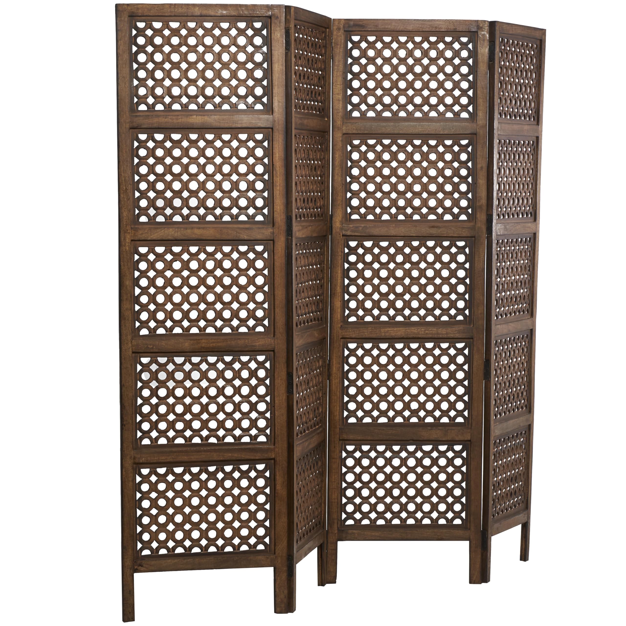 Handmade Wooden Floral Room Divider Screen - Large Brown Partition Wall Decor for Living Room, Bedroom, Office | Home & Office Privacy Screen, Decorative Room Separator