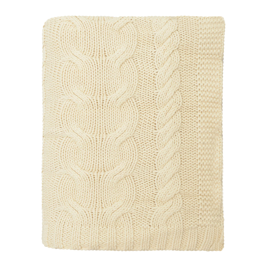 Ivory Chunky Braid Cotton Throw Blanket - Soft Cozy Knit Afghan for Couch, Bed & Sofa - Perfect for Living Room, Nursery & Gift Giving