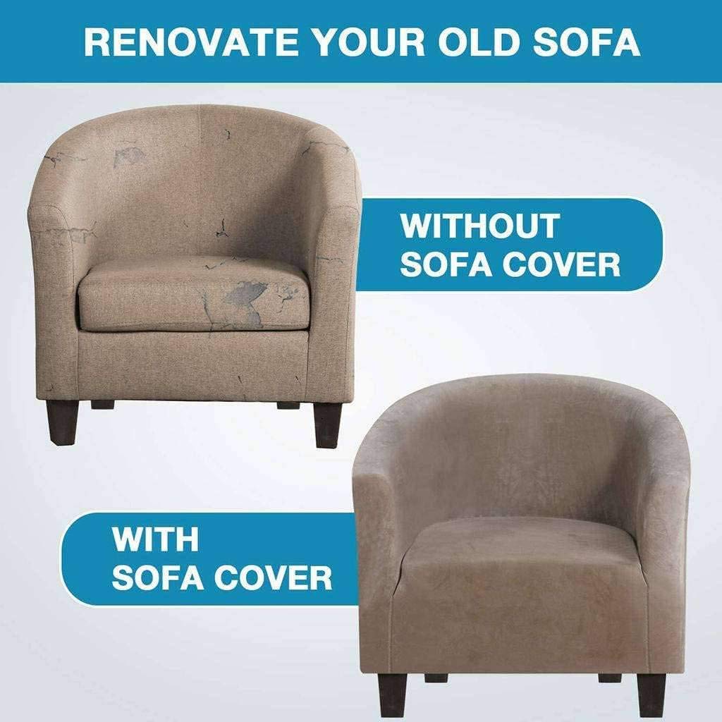 Velvet Stretch Slipcover for Club Chair - Soft Plush Non-Slip Washable Furniture Protector - Fits Living Room, Hotel, Office - Brown Armchair Cover for Home Decor & Furniture Protection